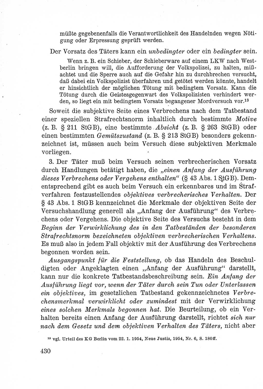 Lehrbuch des Strafrechts der Deutschen Demokratischen Republik (DDR), Allgemeiner Teil 1957, Seite 430 (Lb. Strafr. DDR AT 1957, S. 430)