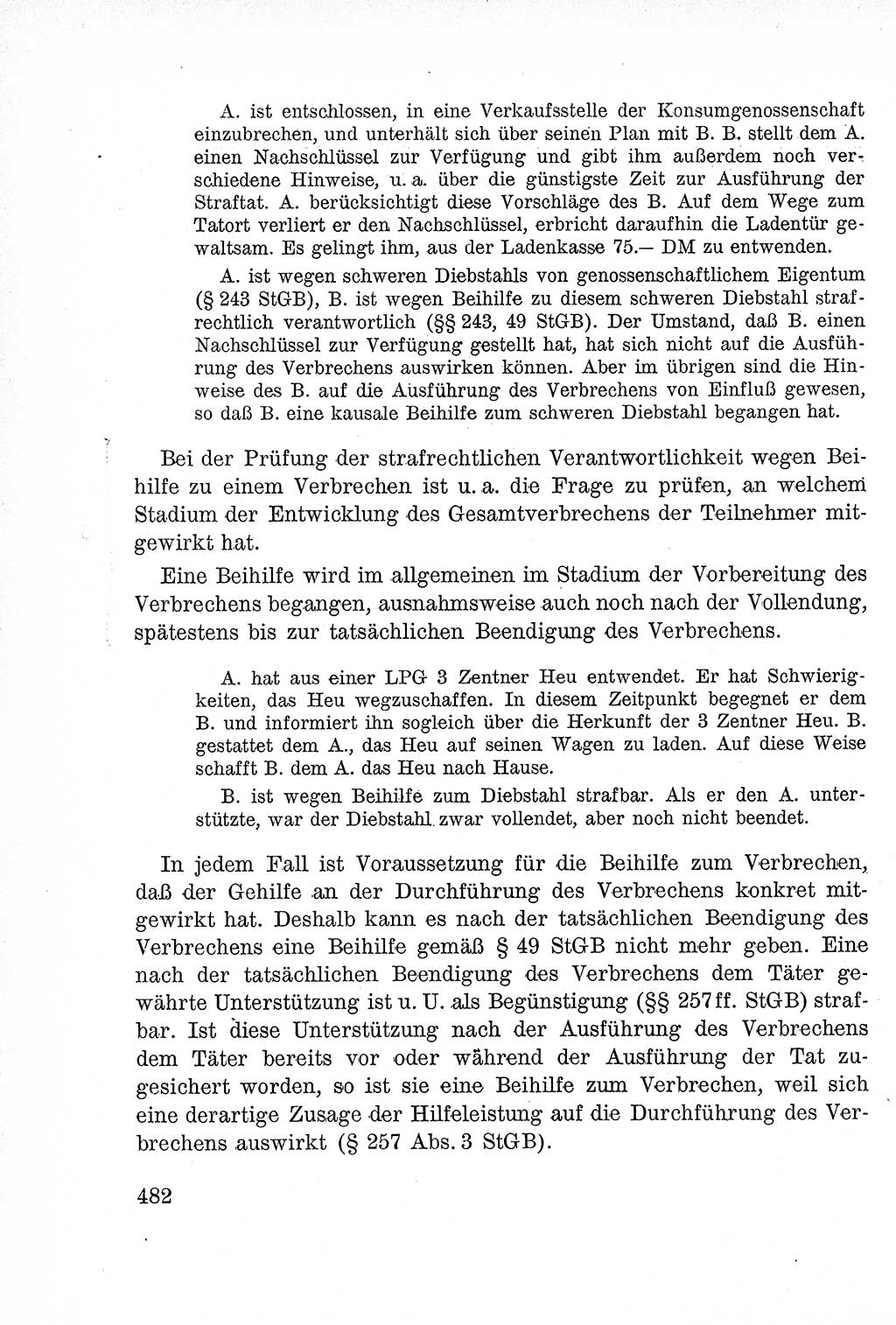 Lehrbuch des Strafrechts der Deutschen Demokratischen Republik (DDR), Allgemeiner Teil 1957, Seite 482 (Lb. Strafr. DDR AT 1957, S. 482)