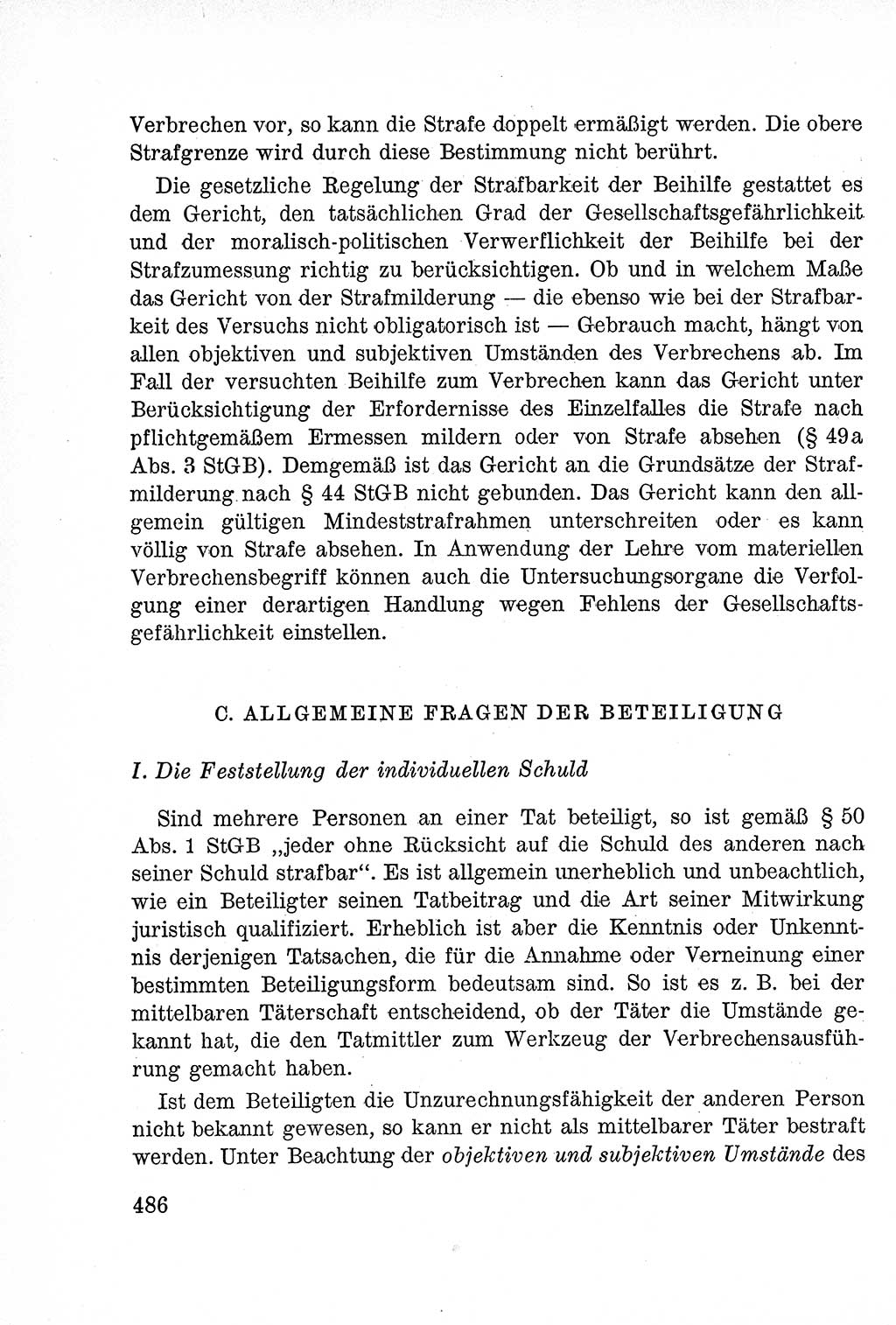 Lehrbuch des Strafrechts der Deutschen Demokratischen Republik (DDR), Allgemeiner Teil 1957, Seite 486 (Lb. Strafr. DDR AT 1957, S. 486)
