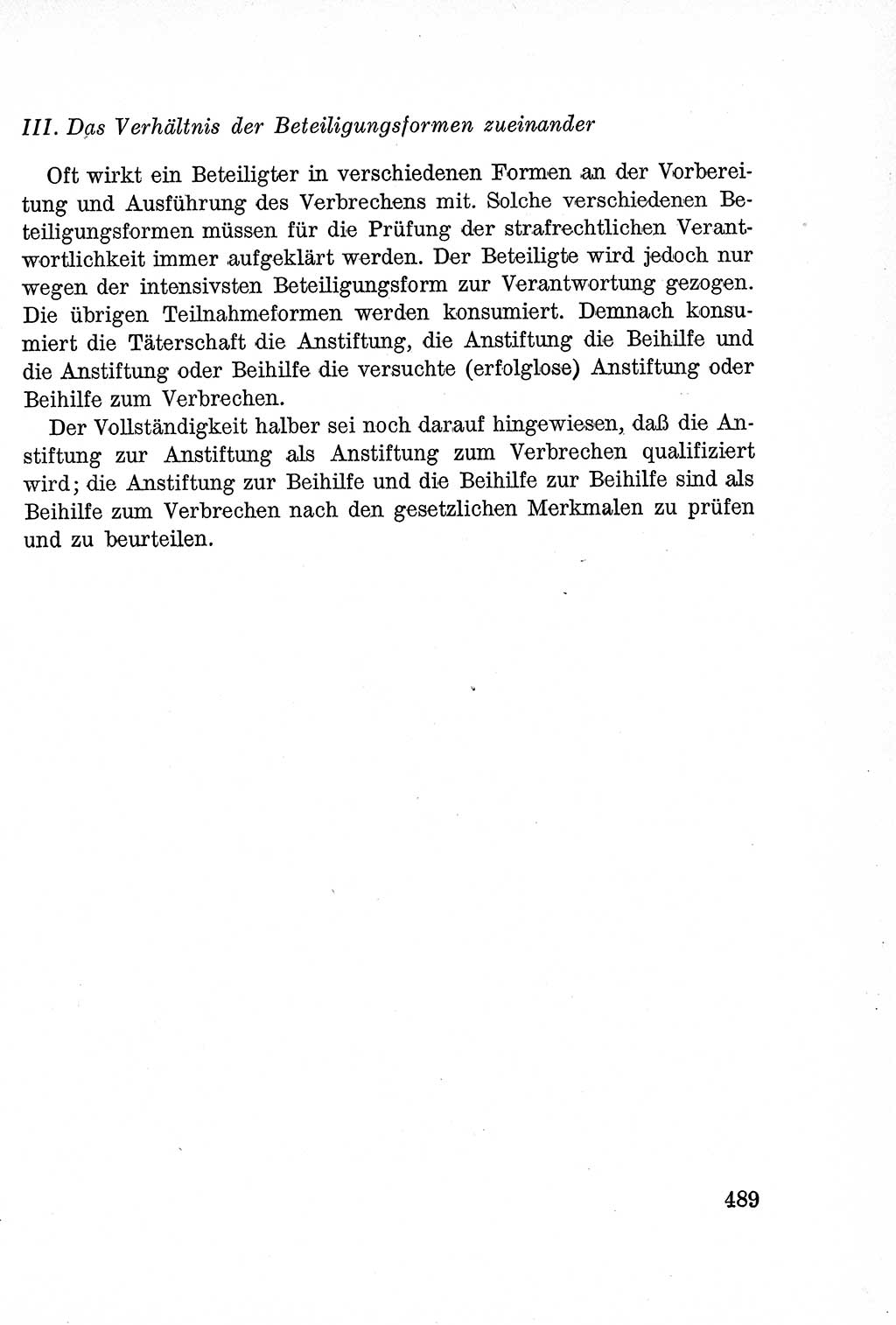 Lehrbuch des Strafrechts der Deutschen Demokratischen Republik (DDR), Allgemeiner Teil 1957, Seite 489 (Lb. Strafr. DDR AT 1957, S. 489)