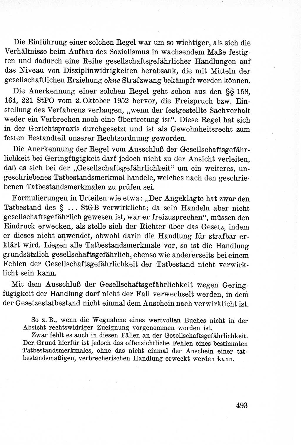 Lehrbuch des Strafrechts der Deutschen Demokratischen Republik (DDR), Allgemeiner Teil 1957, Seite 493 (Lb. Strafr. DDR AT 1957, S. 493)
