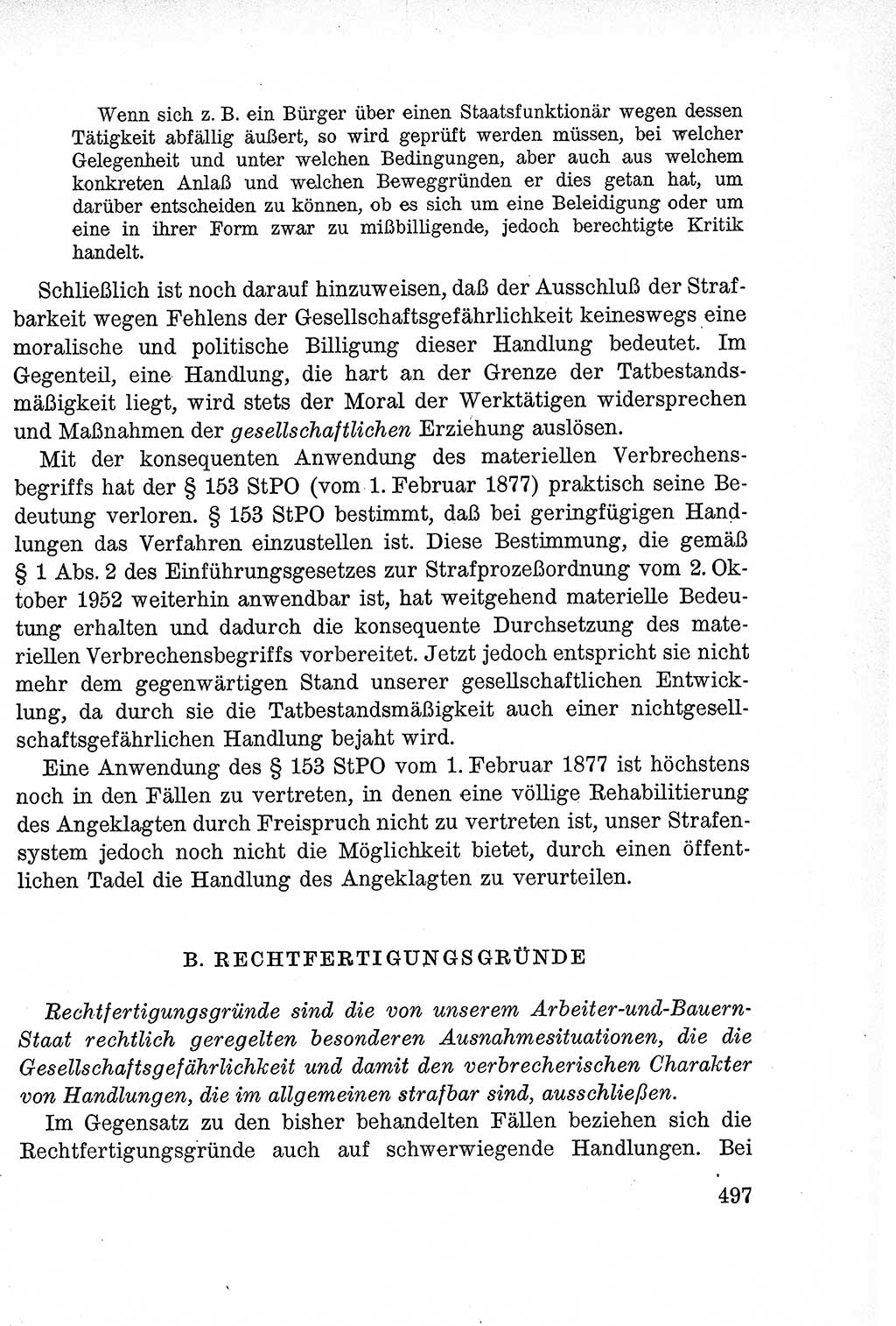 Lehrbuch des Strafrechts der Deutschen Demokratischen Republik (DDR), Allgemeiner Teil 1957, Seite 497 (Lb. Strafr. DDR AT 1957, S. 497)
