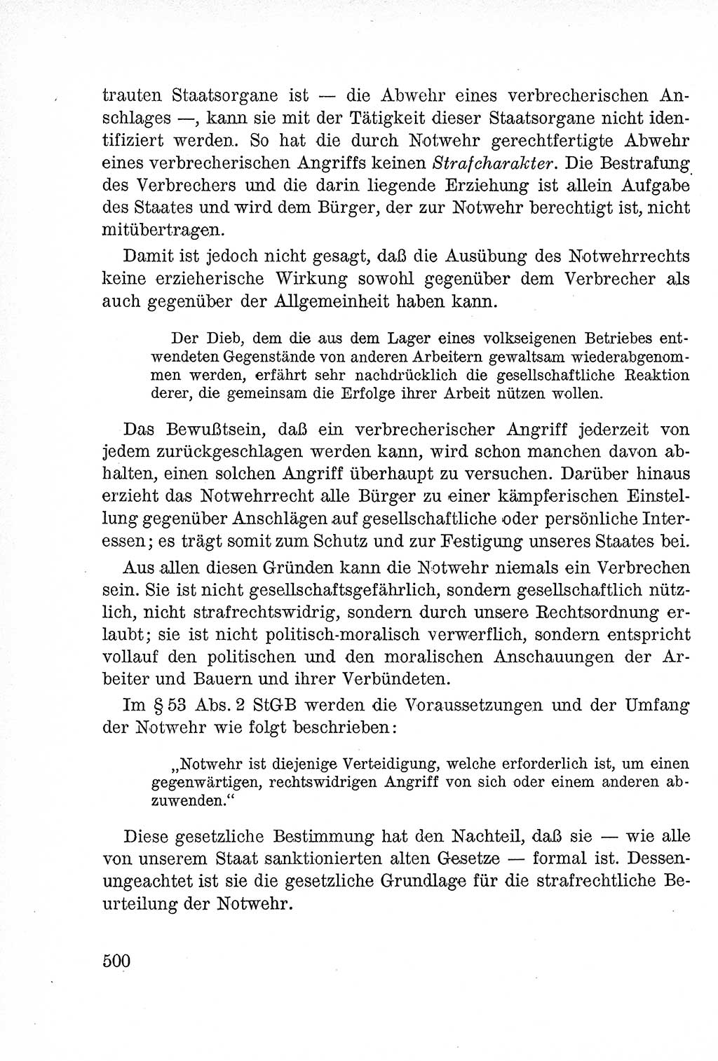 Lehrbuch des Strafrechts der Deutschen Demokratischen Republik (DDR), Allgemeiner Teil 1957, Seite 500 (Lb. Strafr. DDR AT 1957, S. 500)