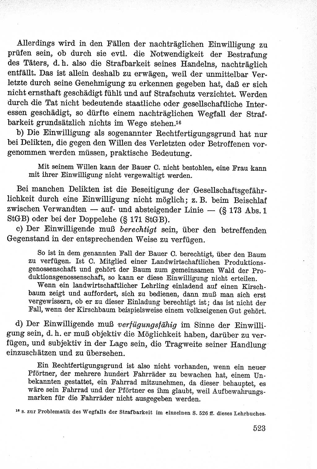 Lehrbuch des Strafrechts der Deutschen Demokratischen Republik (DDR), Allgemeiner Teil 1957, Seite 523 (Lb. Strafr. DDR AT 1957, S. 523)