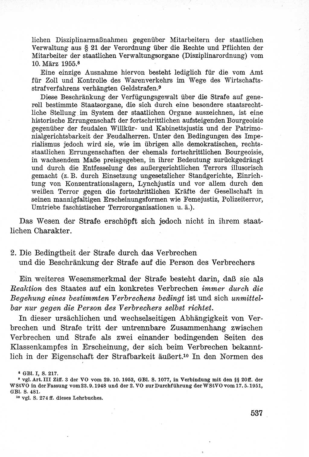 Lehrbuch des Strafrechts der Deutschen Demokratischen Republik (DDR), Allgemeiner Teil 1957, Seite 537 (Lb. Strafr. DDR AT 1957, S. 537)