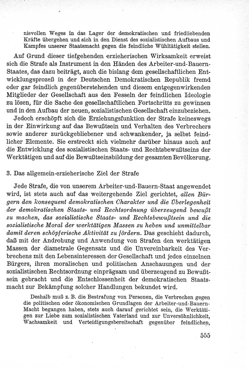 Lehrbuch des Strafrechts der Deutschen Demokratischen Republik (DDR), Allgemeiner Teil 1957, Seite 555 (Lb. Strafr. DDR AT 1957, S. 555)