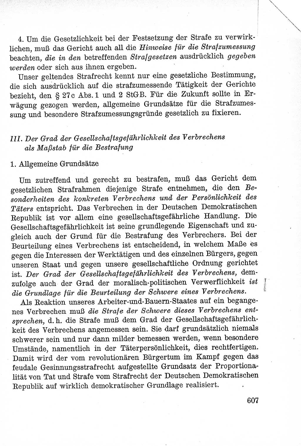 Lehrbuch des Strafrechts der Deutschen Demokratischen Republik (DDR), Allgemeiner Teil 1957, Seite 607 (Lb. Strafr. DDR AT 1957, S. 607)