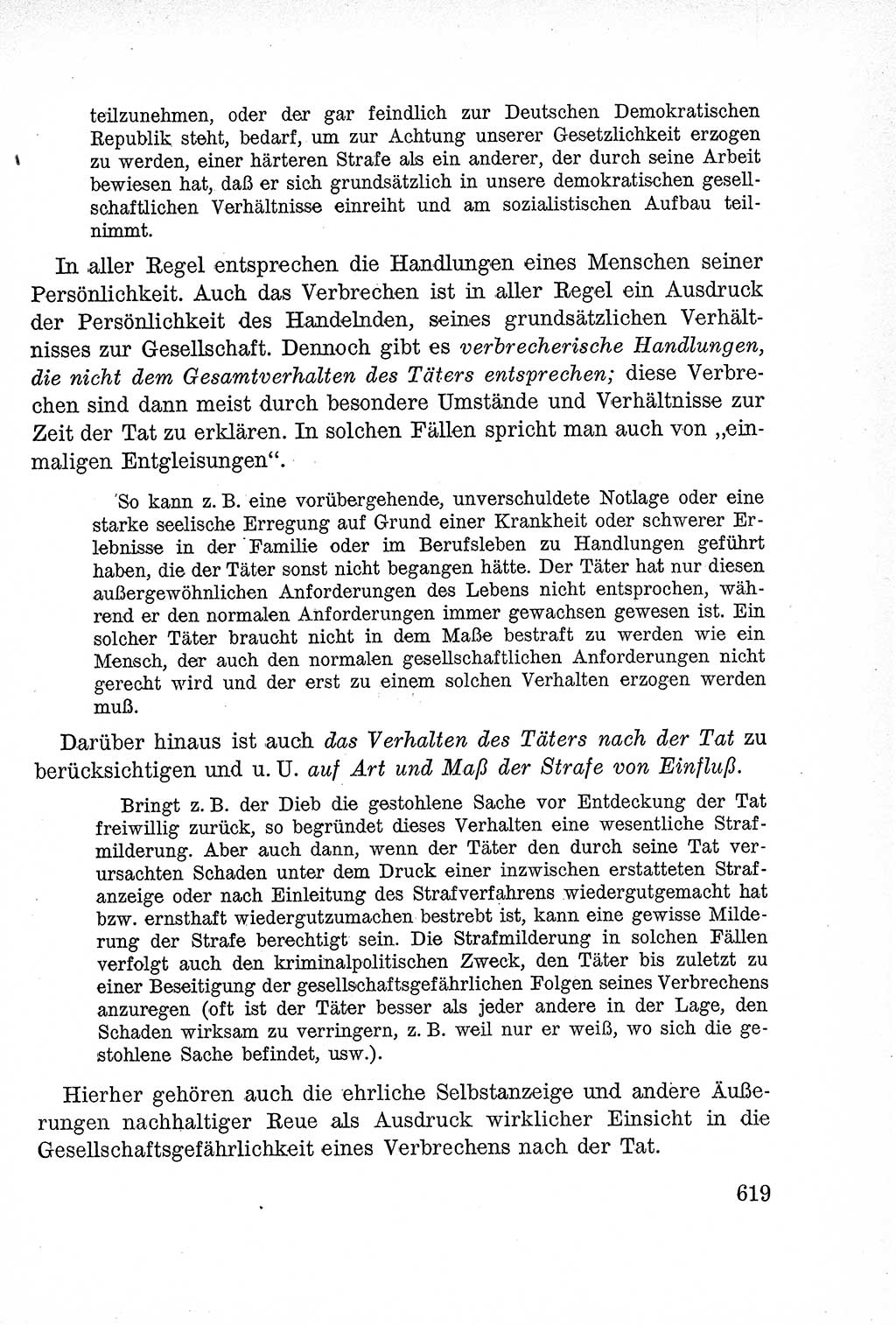Lehrbuch des Strafrechts der Deutschen Demokratischen Republik (DDR), Allgemeiner Teil 1957, Seite 619 (Lb. Strafr. DDR AT 1957, S. 619)