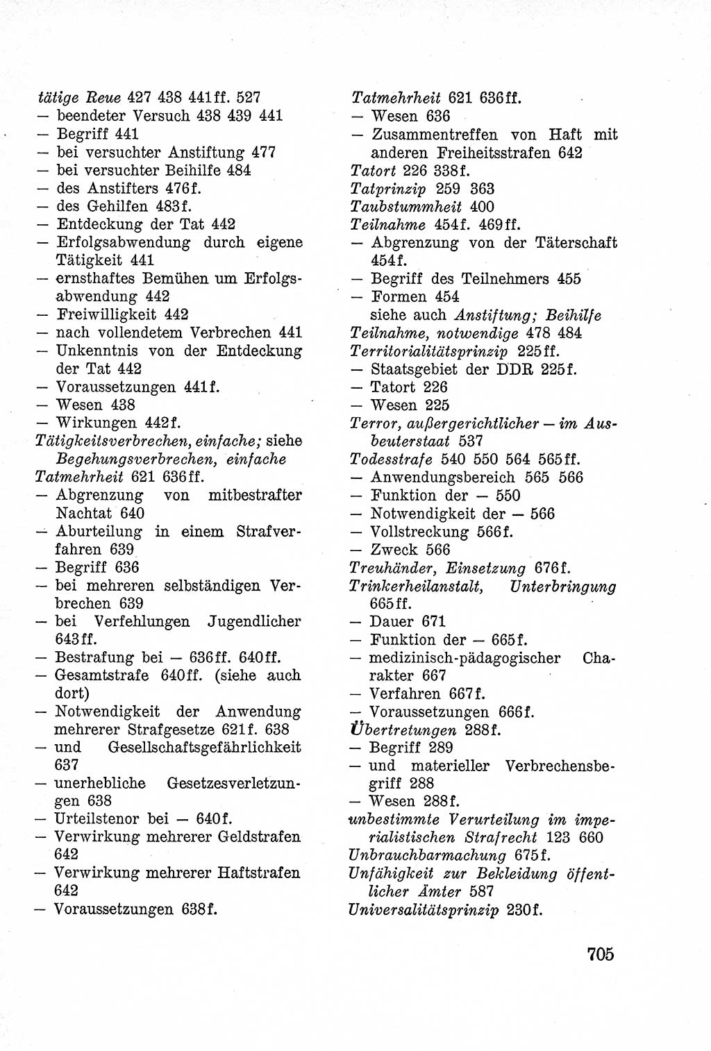 Lehrbuch des Strafrechts der Deutschen Demokratischen Republik (DDR), Allgemeiner Teil 1957, Seite 705 (Lb. Strafr. DDR AT 1957, S. 705)