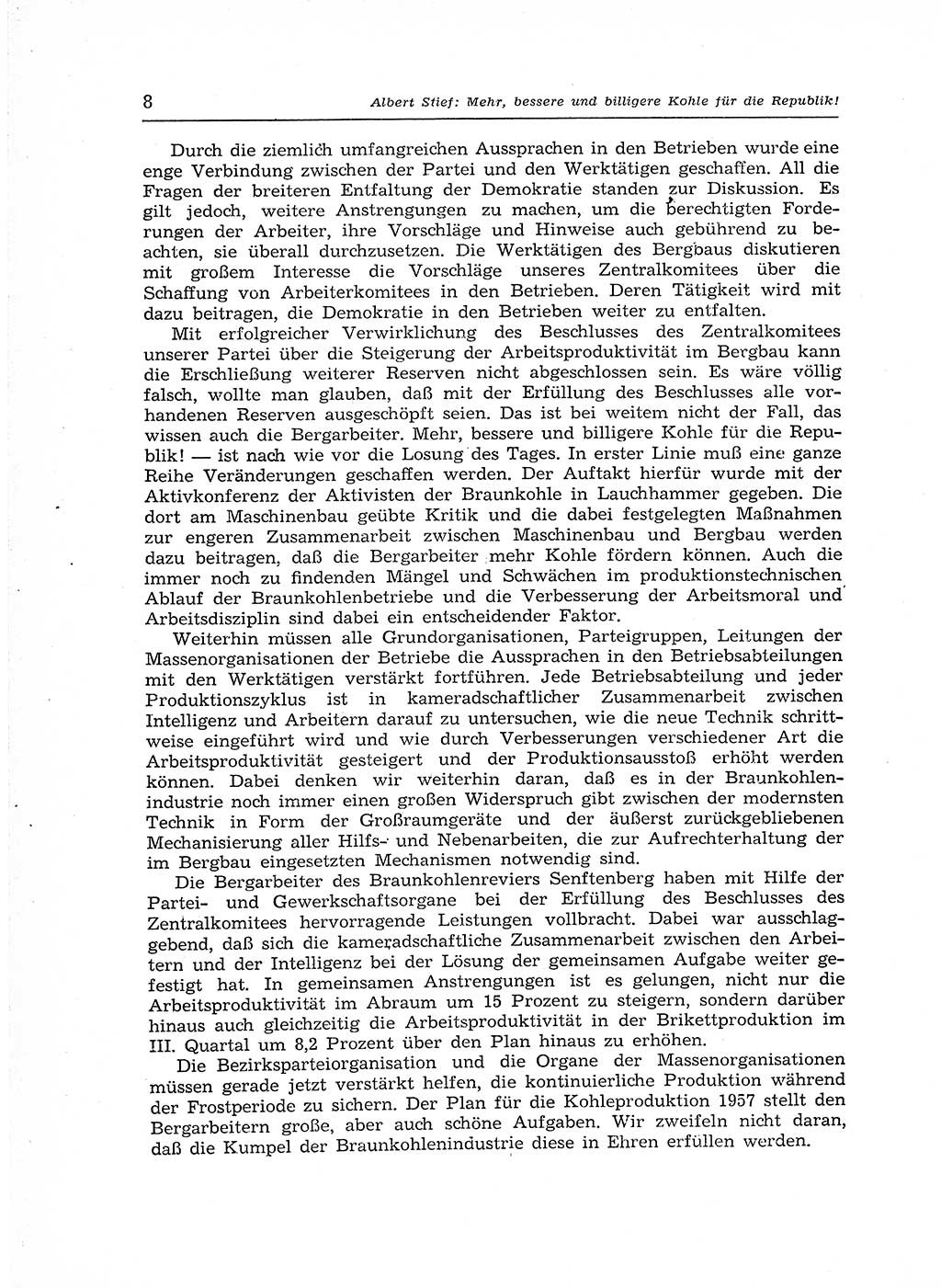 Neuer Weg (NW), Organ des Zentralkomitees (ZK) der SED (Sozialistische Einheitspartei Deutschlands) für Fragen des Parteiaufbaus und des Parteilebens, 12. Jahrgang [Deutsche Demokratische Republik (DDR)] 1957, Seite 8 (NW ZK SED DDR 1957, S. 8)