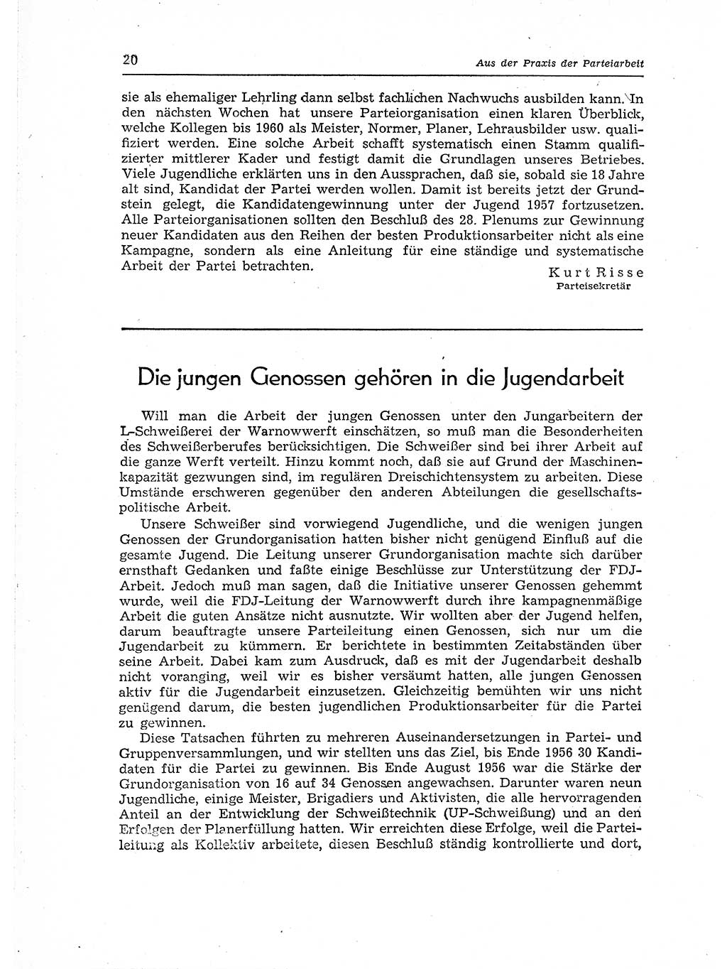 Neuer Weg (NW), Organ des Zentralkomitees (ZK) der SED (Sozialistische Einheitspartei Deutschlands) für Fragen des Parteiaufbaus und des Parteilebens, 12. Jahrgang [Deutsche Demokratische Republik (DDR)] 1957, Seite 20 (NW ZK SED DDR 1957, S. 20)