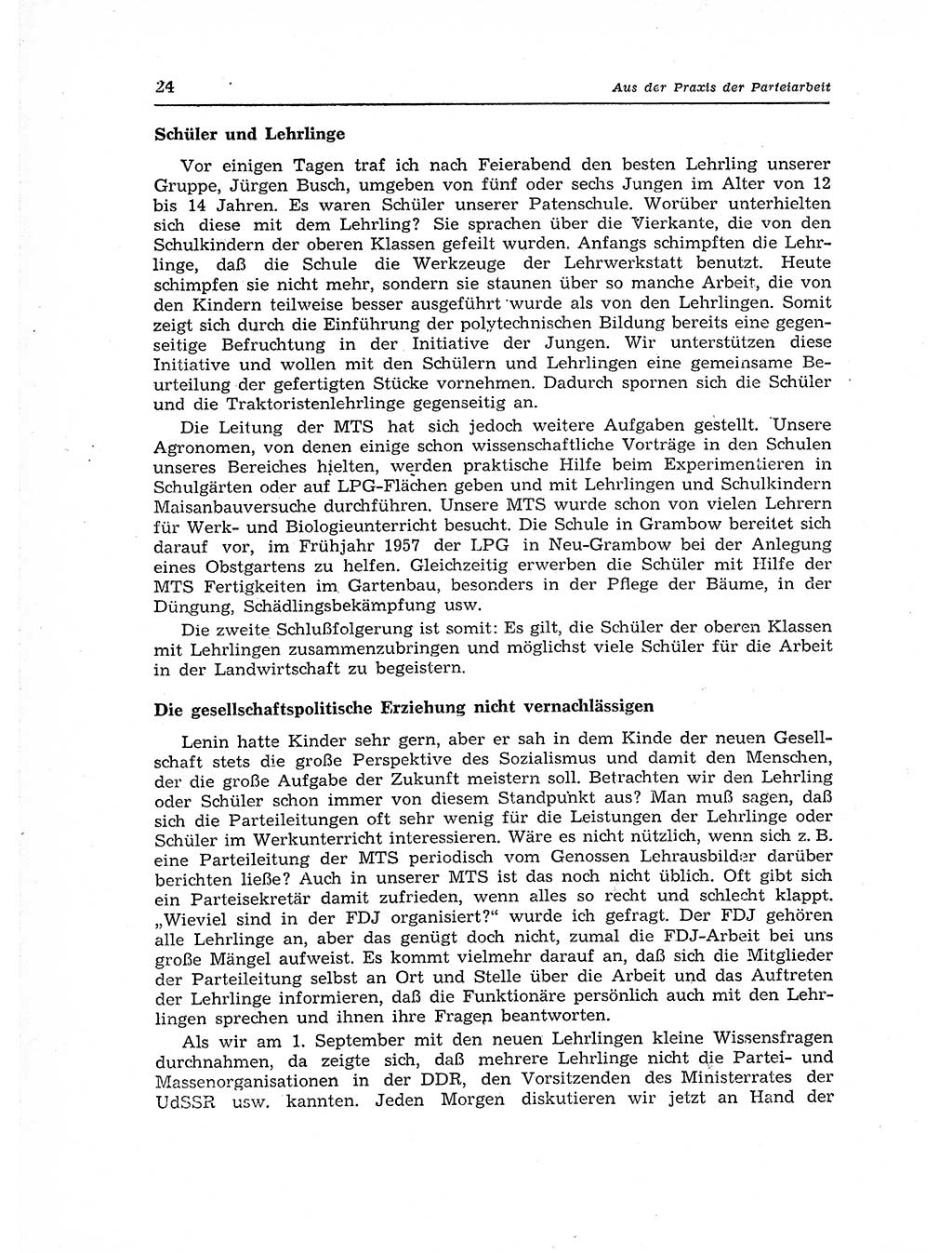 Neuer Weg (NW), Organ des Zentralkomitees (ZK) der SED (Sozialistische Einheitspartei Deutschlands) für Fragen des Parteiaufbaus und des Parteilebens, 12. Jahrgang [Deutsche Demokratische Republik (DDR)] 1957, Seite 24 (NW ZK SED DDR 1957, S. 24)