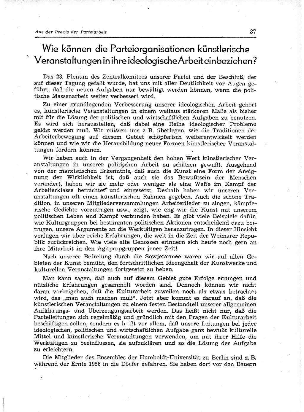 Neuer Weg (NW), Organ des Zentralkomitees (ZK) der SED (Sozialistische Einheitspartei Deutschlands) für Fragen des Parteiaufbaus und des Parteilebens, 12. Jahrgang [Deutsche Demokratische Republik (DDR)] 1957, Seite 37 (NW ZK SED DDR 1957, S. 37)