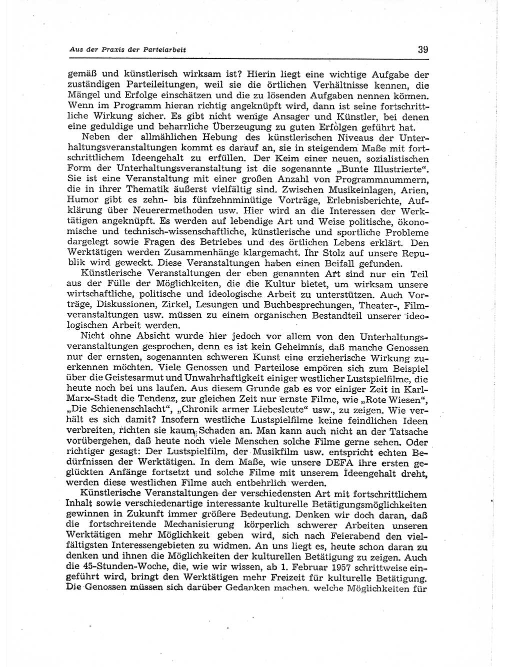 Neuer Weg (NW), Organ des Zentralkomitees (ZK) der SED (Sozialistische Einheitspartei Deutschlands) für Fragen des Parteiaufbaus und des Parteilebens, 12. Jahrgang [Deutsche Demokratische Republik (DDR)] 1957, Seite 39 (NW ZK SED DDR 1957, S. 39)