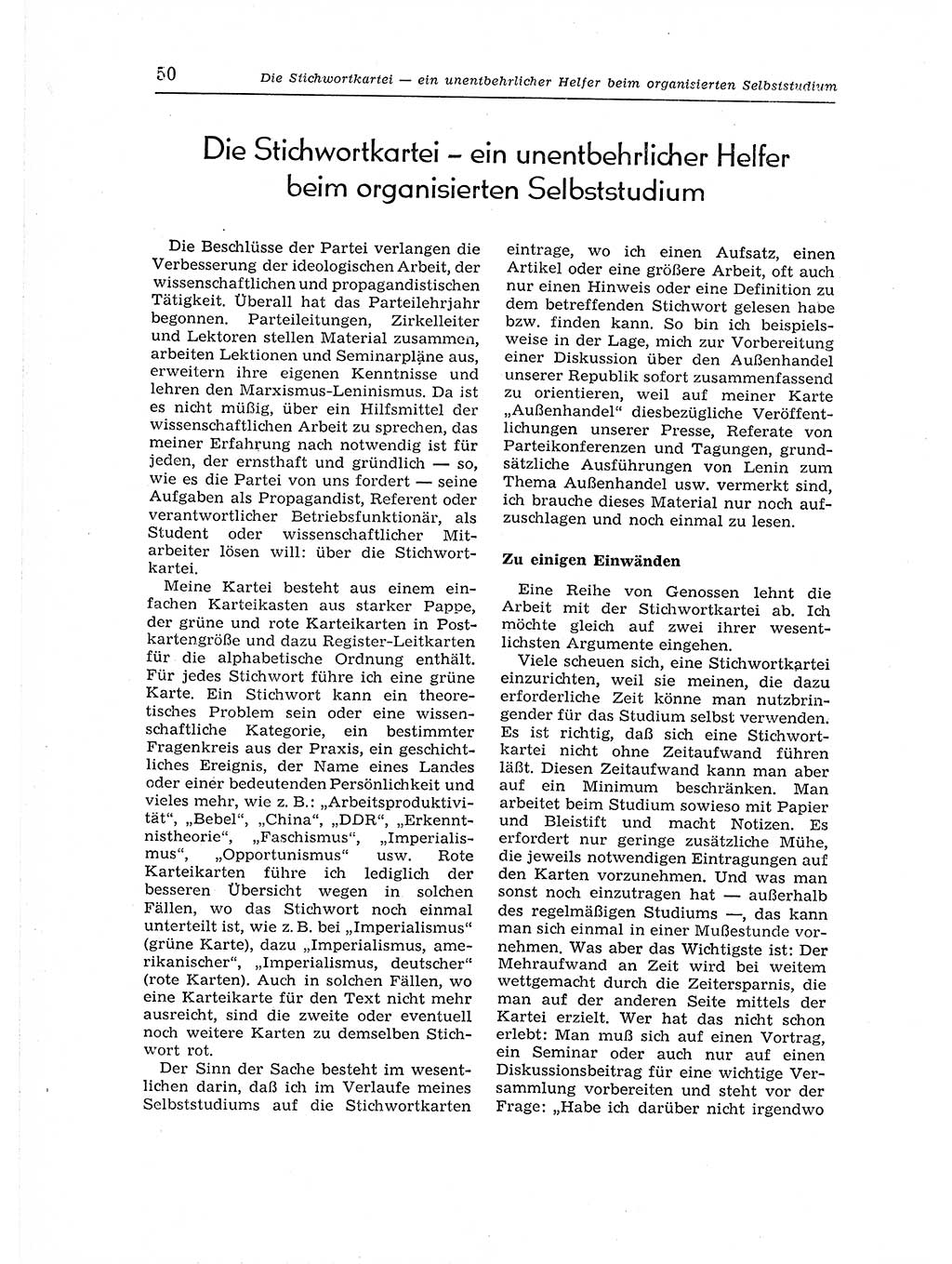 Neuer Weg (NW), Organ des Zentralkomitees (ZK) der SED (Sozialistische Einheitspartei Deutschlands) für Fragen des Parteiaufbaus und des Parteilebens, 12. Jahrgang [Deutsche Demokratische Republik (DDR)] 1957, Seite 50 (NW ZK SED DDR 1957, S. 50)