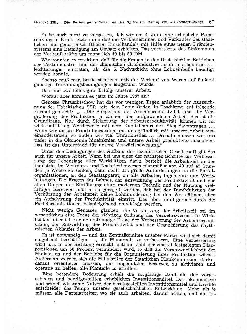 Neuer Weg (NW), Organ des Zentralkomitees (ZK) der SED (Sozialistische Einheitspartei Deutschlands) für Fragen des Parteiaufbaus und des Parteilebens, 12. Jahrgang [Deutsche Demokratische Republik (DDR)] 1957, Seite 67 (NW ZK SED DDR 1957, S. 67)