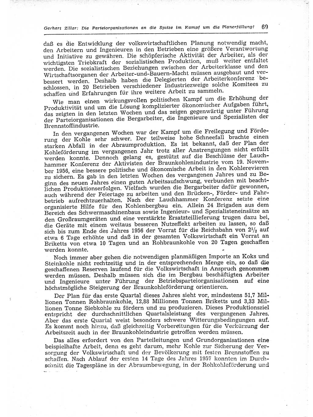 Neuer Weg (NW), Organ des Zentralkomitees (ZK) der SED (Sozialistische Einheitspartei Deutschlands) für Fragen des Parteiaufbaus und des Parteilebens, 12. Jahrgang [Deutsche Demokratische Republik (DDR)] 1957, Seite 69 (NW ZK SED DDR 1957, S. 69)