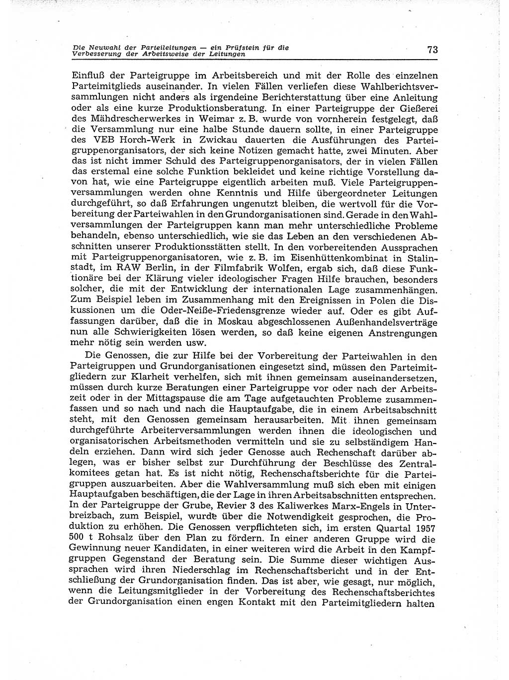 Neuer Weg (NW), Organ des Zentralkomitees (ZK) der SED (Sozialistische Einheitspartei Deutschlands) für Fragen des Parteiaufbaus und des Parteilebens, 12. Jahrgang [Deutsche Demokratische Republik (DDR)] 1957, Seite 73 (NW ZK SED DDR 1957, S. 73)