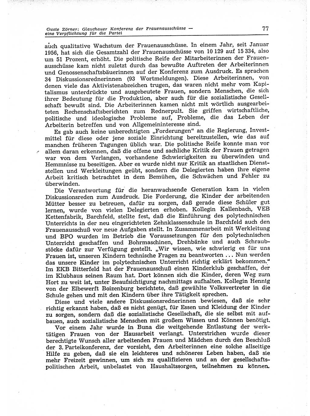 Neuer Weg (NW), Organ des Zentralkomitees (ZK) der SED (Sozialistische Einheitspartei Deutschlands) für Fragen des Parteiaufbaus und des Parteilebens, 12. Jahrgang [Deutsche Demokratische Republik (DDR)] 1957, Seite 77 (NW ZK SED DDR 1957, S. 77)