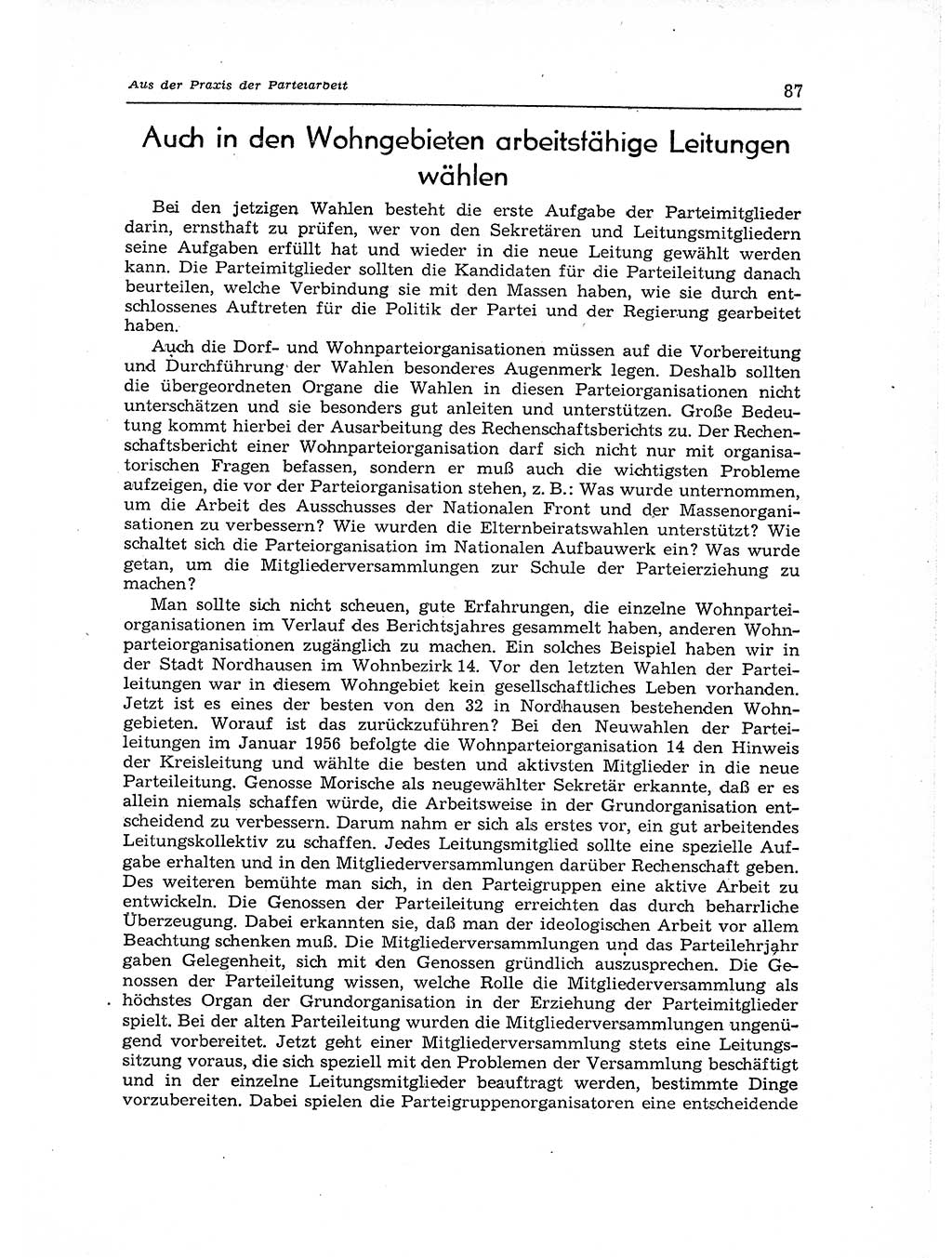 Neuer Weg (NW), Organ des Zentralkomitees (ZK) der SED (Sozialistische Einheitspartei Deutschlands) für Fragen des Parteiaufbaus und des Parteilebens, 12. Jahrgang [Deutsche Demokratische Republik (DDR)] 1957, Seite 87 (NW ZK SED DDR 1957, S. 87)