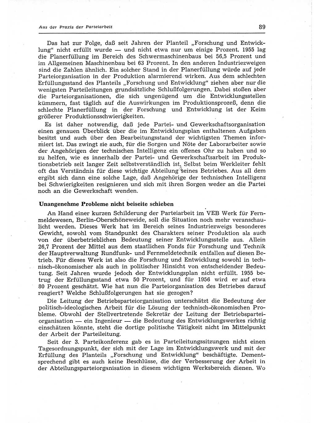 Neuer Weg (NW), Organ des Zentralkomitees (ZK) der SED (Sozialistische Einheitspartei Deutschlands) für Fragen des Parteiaufbaus und des Parteilebens, 12. Jahrgang [Deutsche Demokratische Republik (DDR)] 1957, Seite 89 (NW ZK SED DDR 1957, S. 89)