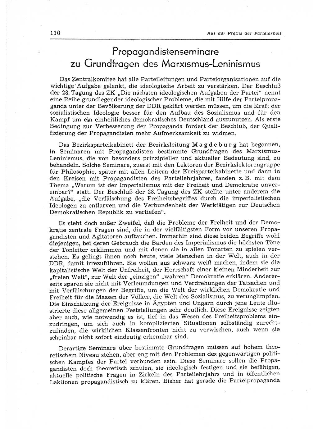 Neuer Weg (NW), Organ des Zentralkomitees (ZK) der SED (Sozialistische Einheitspartei Deutschlands) für Fragen des Parteiaufbaus und des Parteilebens, 12. Jahrgang [Deutsche Demokratische Republik (DDR)] 1957, Seite 110 (NW ZK SED DDR 1957, S. 110)