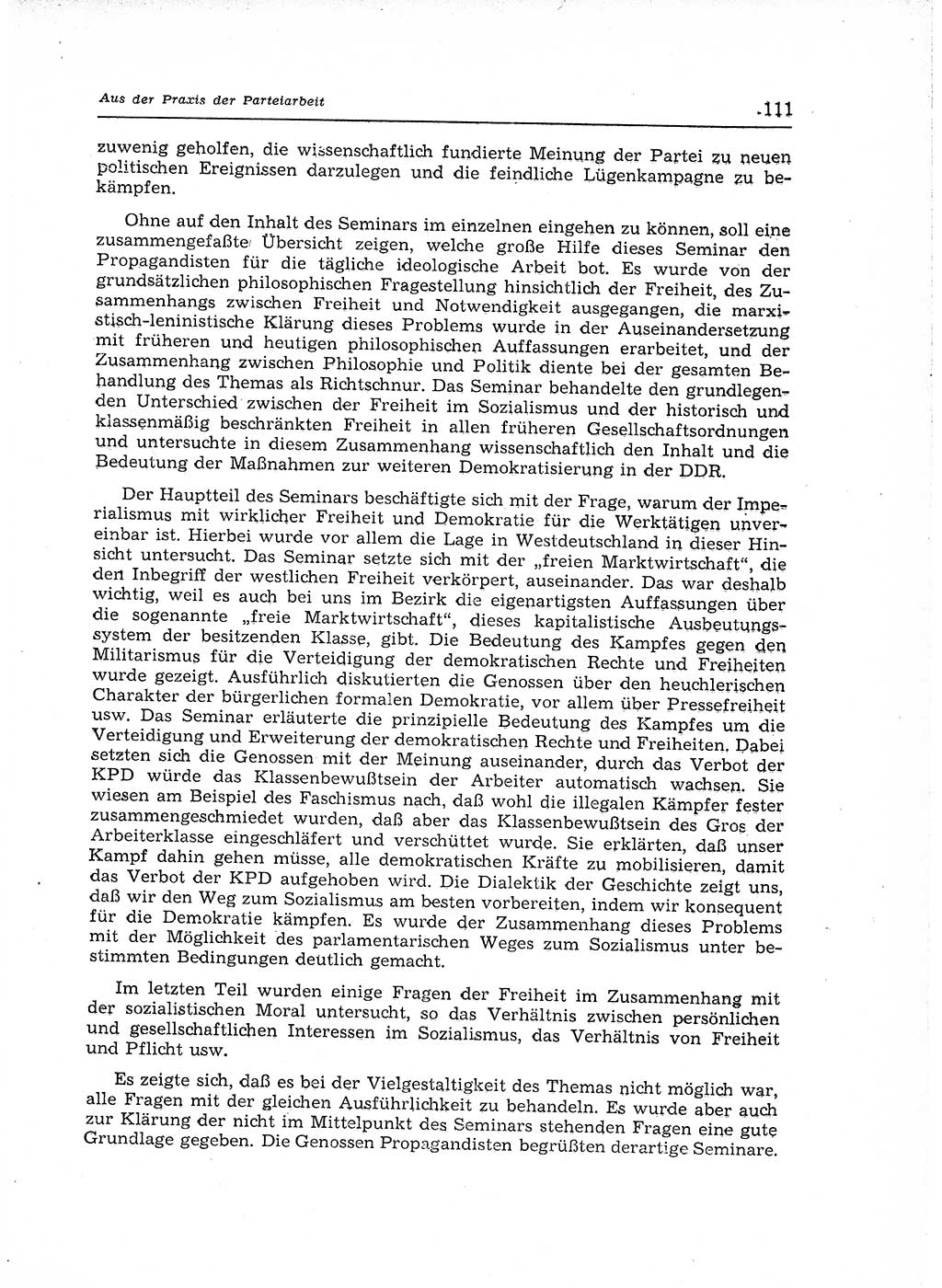 Neuer Weg (NW), Organ des Zentralkomitees (ZK) der SED (Sozialistische Einheitspartei Deutschlands) für Fragen des Parteiaufbaus und des Parteilebens, 12. Jahrgang [Deutsche Demokratische Republik (DDR)] 1957, Seite 111 (NW ZK SED DDR 1957, S. 111)