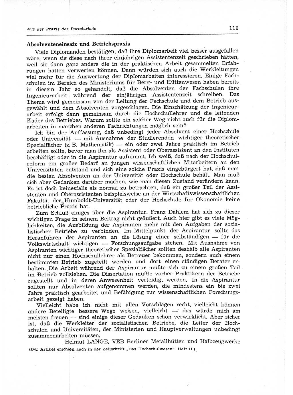 Neuer Weg (NW), Organ des Zentralkomitees (ZK) der SED (Sozialistische Einheitspartei Deutschlands) für Fragen des Parteiaufbaus und des Parteilebens, 12. Jahrgang [Deutsche Demokratische Republik (DDR)] 1957, Seite 119 (NW ZK SED DDR 1957, S. 119)