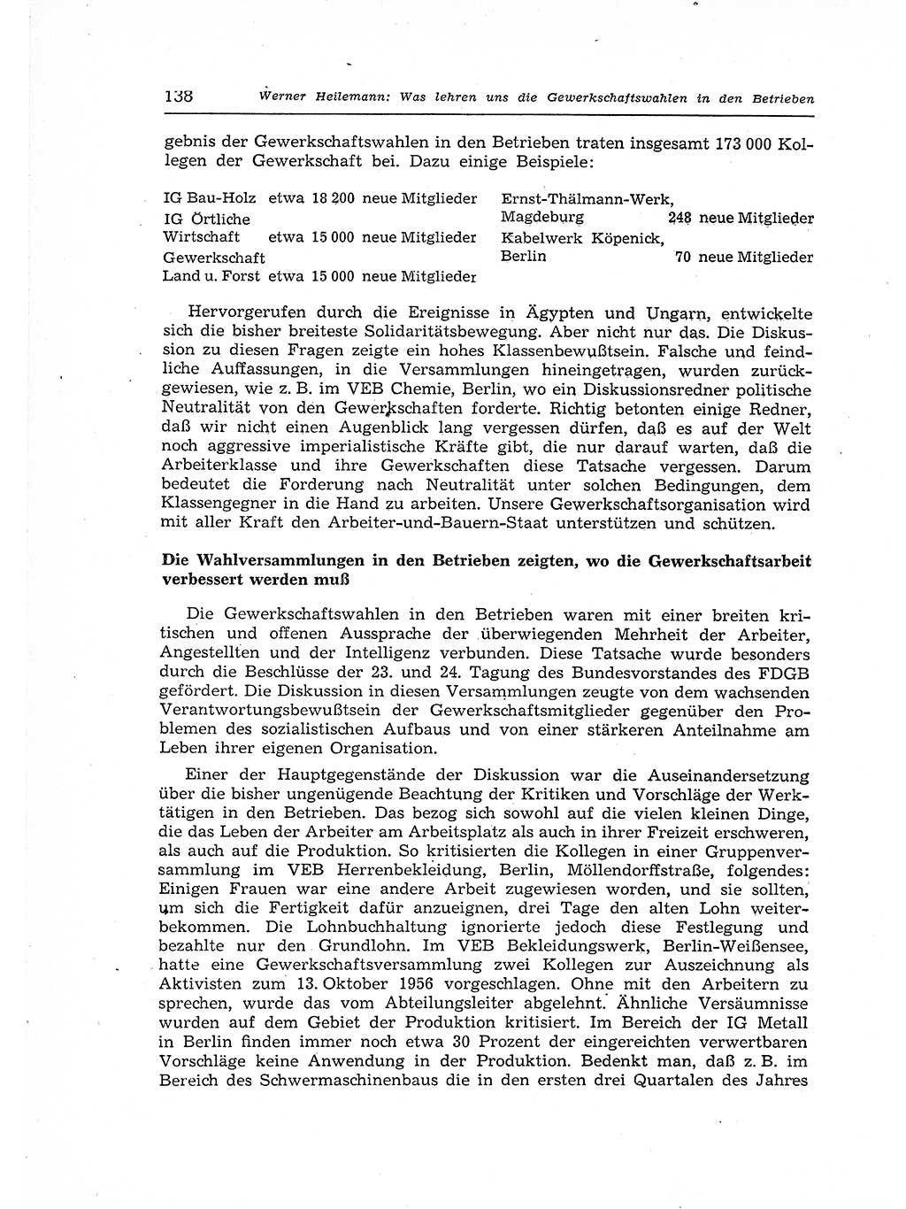 Neuer Weg (NW), Organ des Zentralkomitees (ZK) der SED (Sozialistische Einheitspartei Deutschlands) für Fragen des Parteiaufbaus und des Parteilebens, 12. Jahrgang [Deutsche Demokratische Republik (DDR)] 1957, Seite 138 (NW ZK SED DDR 1957, S. 138)