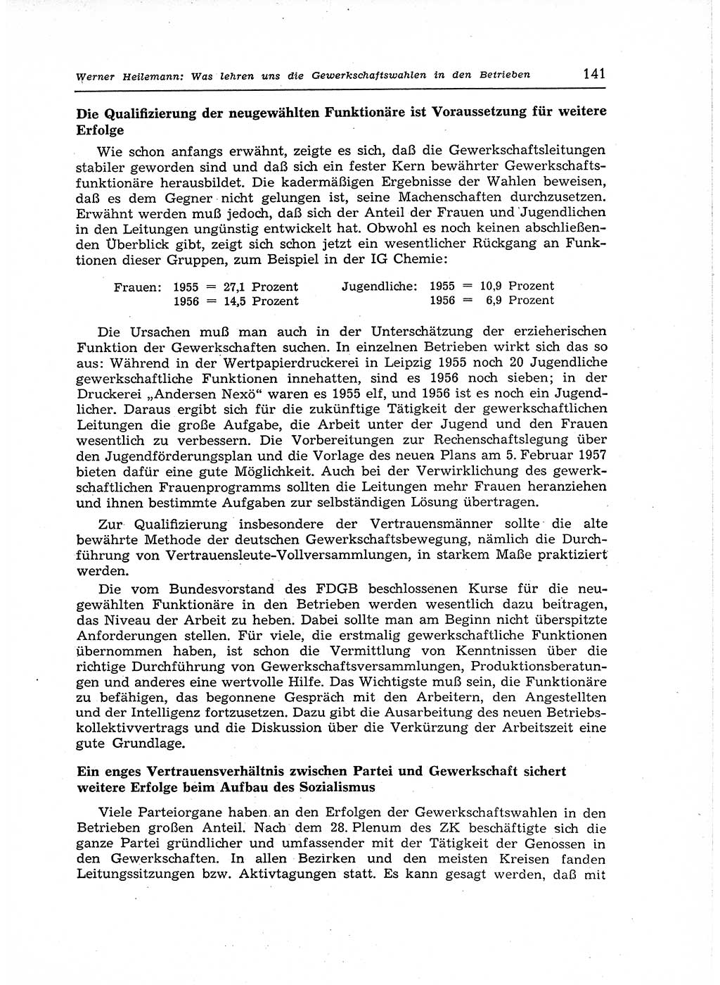 Neuer Weg (NW), Organ des Zentralkomitees (ZK) der SED (Sozialistische Einheitspartei Deutschlands) für Fragen des Parteiaufbaus und des Parteilebens, 12. Jahrgang [Deutsche Demokratische Republik (DDR)] 1957, Seite 141 (NW ZK SED DDR 1957, S. 141)