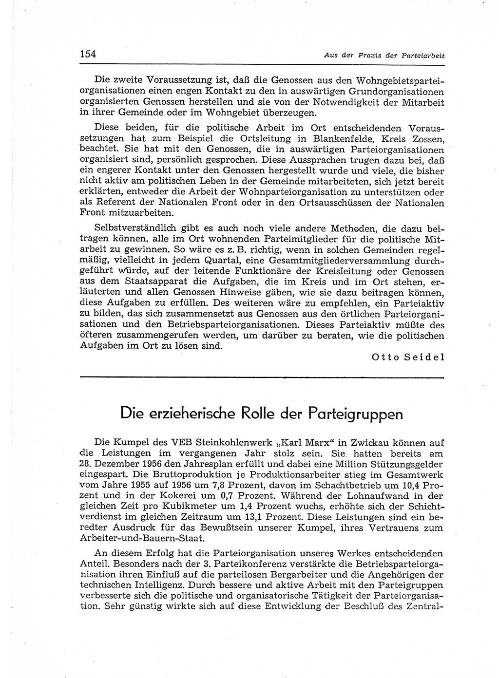 Neuer Weg (NW), Organ des Zentralkomitees (ZK) der SED (Sozialistische Einheitspartei Deutschlands) für Fragen des Parteiaufbaus und des Parteilebens, 12. Jahrgang [Deutsche Demokratische Republik (DDR)] 1957, Seite 154 (NW ZK SED DDR 1957, S. 154)