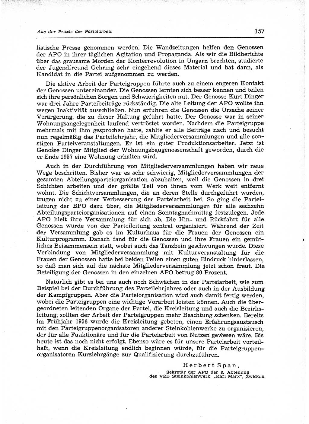 Neuer Weg (NW), Organ des Zentralkomitees (ZK) der SED (Sozialistische Einheitspartei Deutschlands) für Fragen des Parteiaufbaus und des Parteilebens, 12. Jahrgang [Deutsche Demokratische Republik (DDR)] 1957, Seite 157 (NW ZK SED DDR 1957, S. 157)