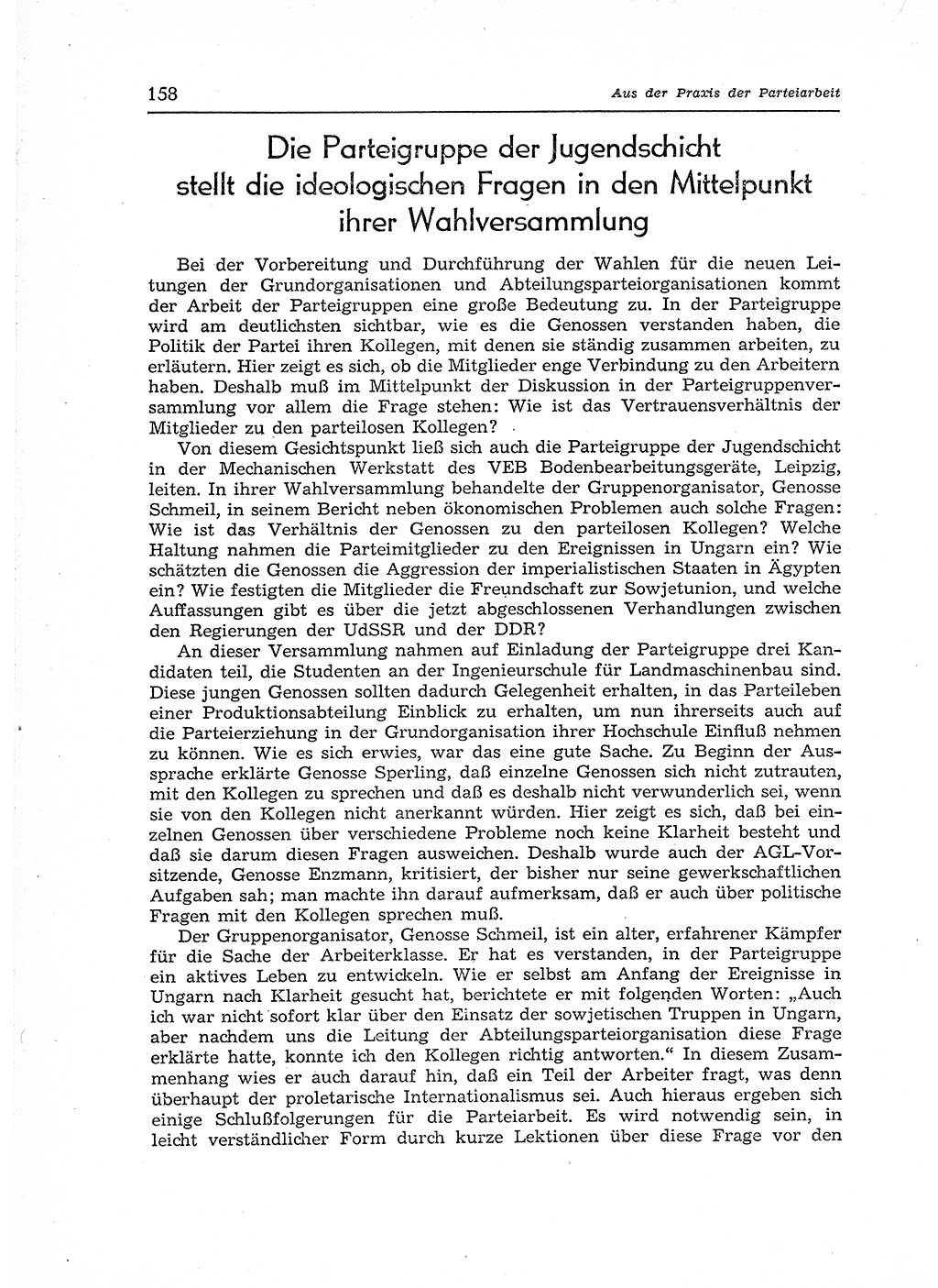 Neuer Weg (NW), Organ des Zentralkomitees (ZK) der SED (Sozialistische Einheitspartei Deutschlands) für Fragen des Parteiaufbaus und des Parteilebens, 12. Jahrgang [Deutsche Demokratische Republik (DDR)] 1957, Seite 158 (NW ZK SED DDR 1957, S. 158)