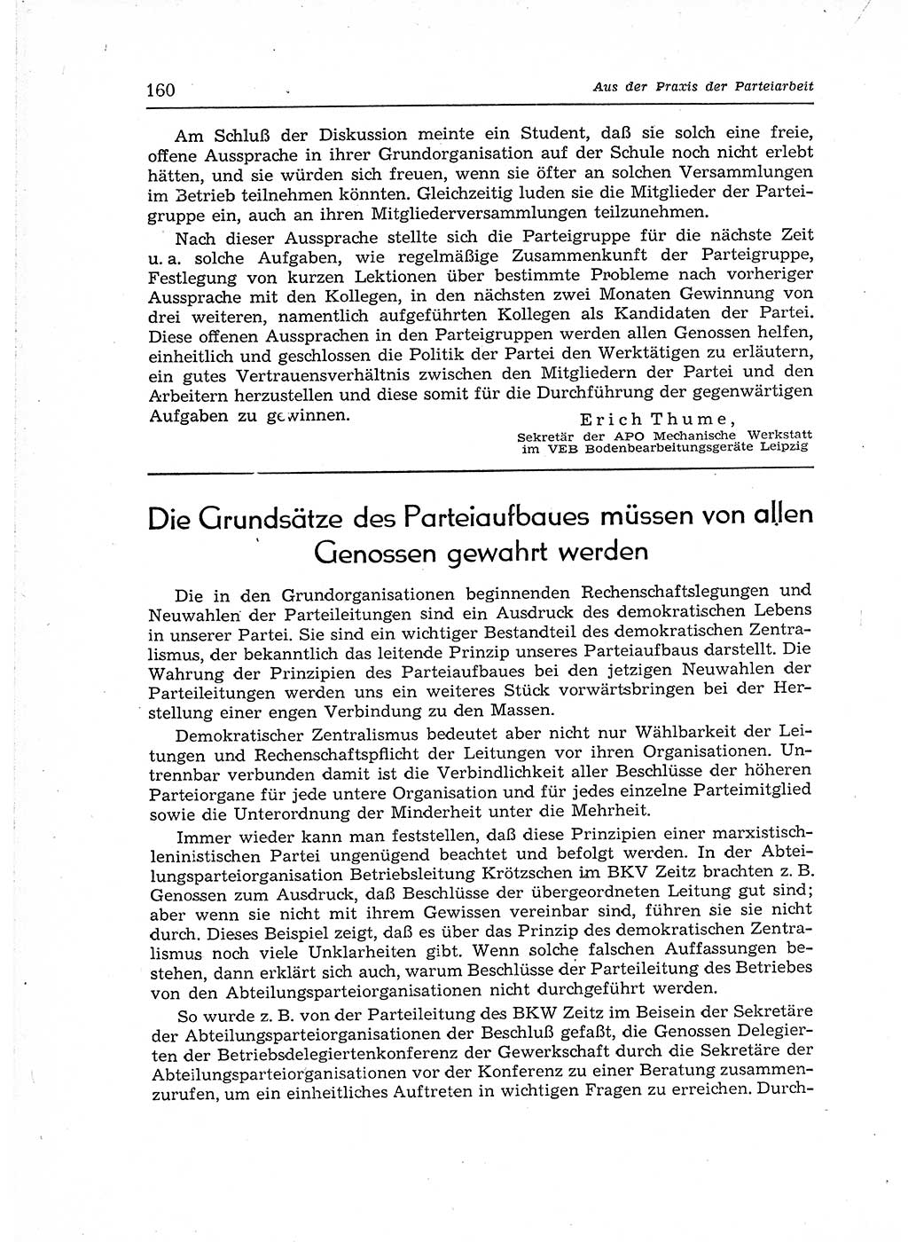Neuer Weg (NW), Organ des Zentralkomitees (ZK) der SED (Sozialistische Einheitspartei Deutschlands) für Fragen des Parteiaufbaus und des Parteilebens, 12. Jahrgang [Deutsche Demokratische Republik (DDR)] 1957, Seite 160 (NW ZK SED DDR 1957, S. 160)