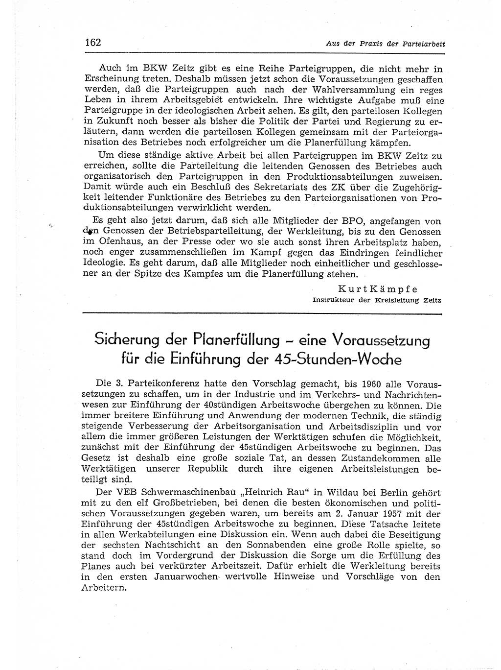 Neuer Weg (NW), Organ des Zentralkomitees (ZK) der SED (Sozialistische Einheitspartei Deutschlands) für Fragen des Parteiaufbaus und des Parteilebens, 12. Jahrgang [Deutsche Demokratische Republik (DDR)] 1957, Seite 162 (NW ZK SED DDR 1957, S. 162)