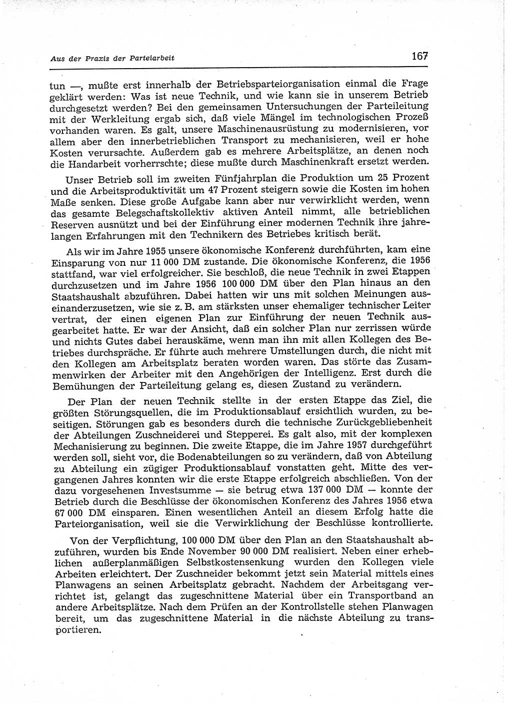 Neuer Weg (NW), Organ des Zentralkomitees (ZK) der SED (Sozialistische Einheitspartei Deutschlands) für Fragen des Parteiaufbaus und des Parteilebens, 12. Jahrgang [Deutsche Demokratische Republik (DDR)] 1957, Seite 167 (NW ZK SED DDR 1957, S. 167)
