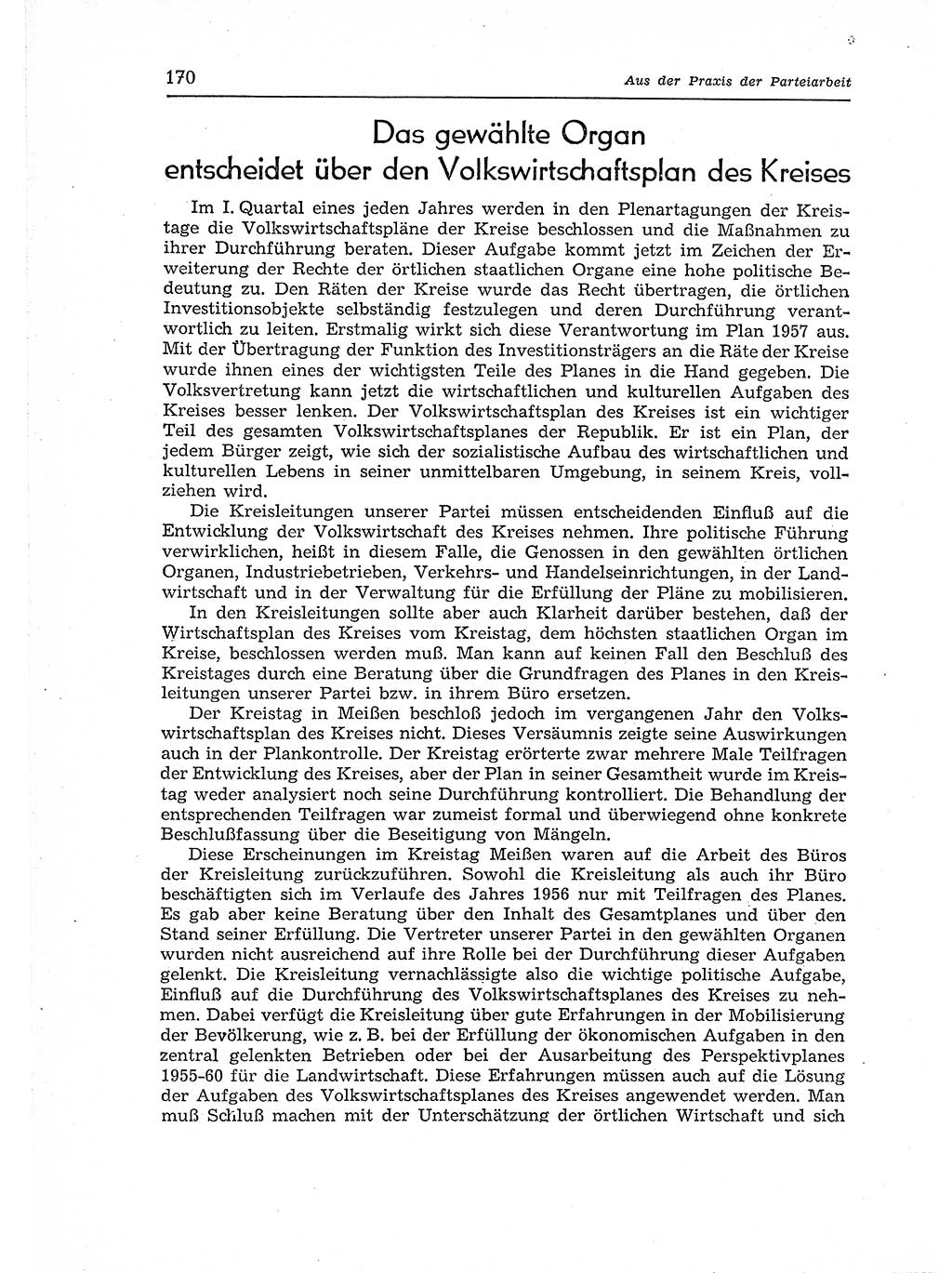 Neuer Weg (NW), Organ des Zentralkomitees (ZK) der SED (Sozialistische Einheitspartei Deutschlands) für Fragen des Parteiaufbaus und des Parteilebens, 12. Jahrgang [Deutsche Demokratische Republik (DDR)] 1957, Seite 170 (NW ZK SED DDR 1957, S. 170)