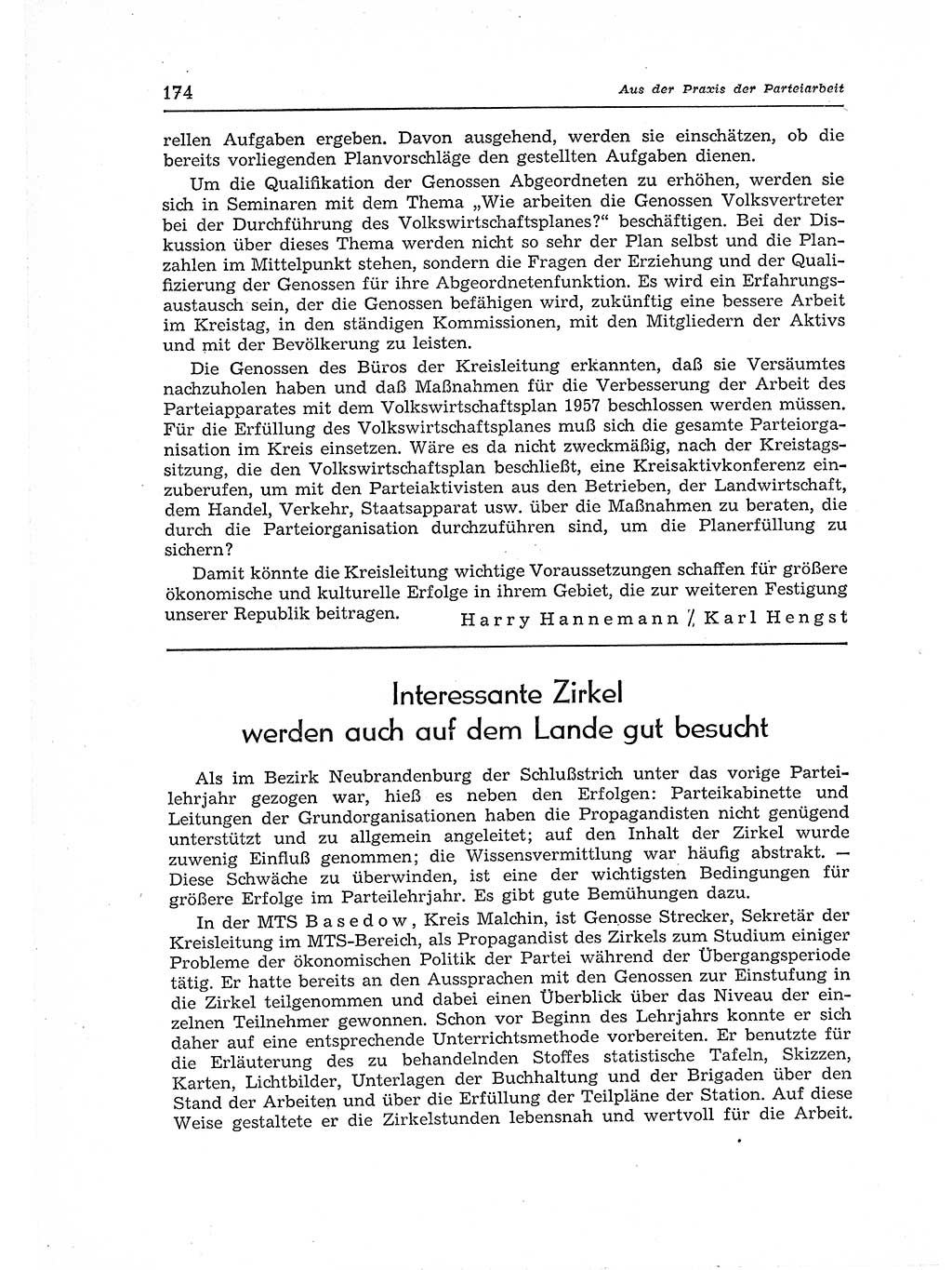 Neuer Weg (NW), Organ des Zentralkomitees (ZK) der SED (Sozialistische Einheitspartei Deutschlands) für Fragen des Parteiaufbaus und des Parteilebens, 12. Jahrgang [Deutsche Demokratische Republik (DDR)] 1957, Seite 174 (NW ZK SED DDR 1957, S. 174)