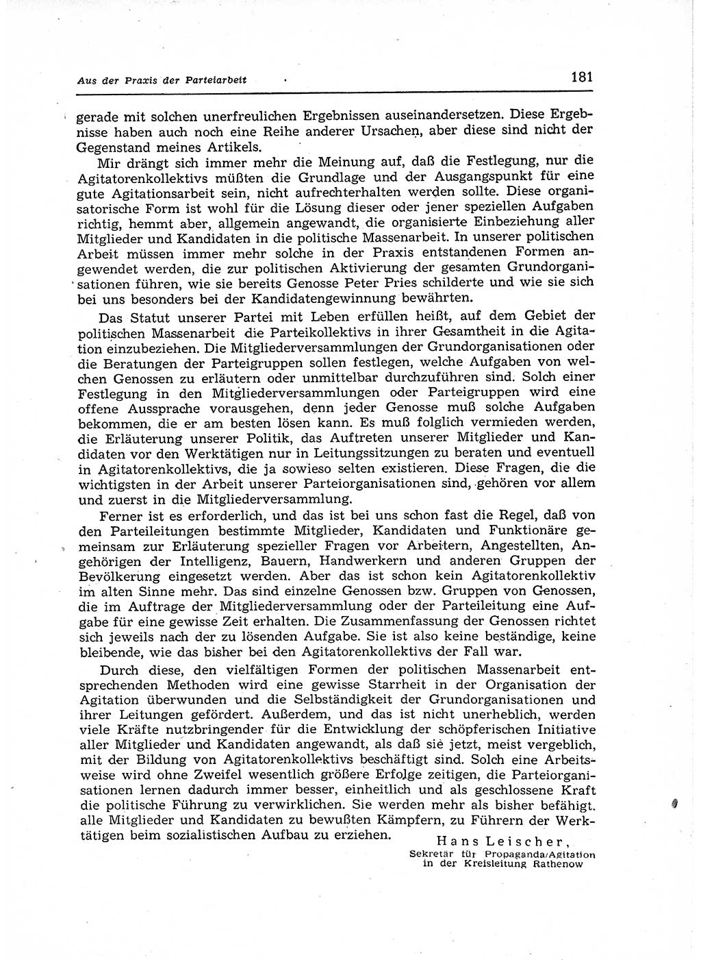 Neuer Weg (NW), Organ des Zentralkomitees (ZK) der SED (Sozialistische Einheitspartei Deutschlands) für Fragen des Parteiaufbaus und des Parteilebens, 12. Jahrgang [Deutsche Demokratische Republik (DDR)] 1957, Seite 181 (NW ZK SED DDR 1957, S. 181)