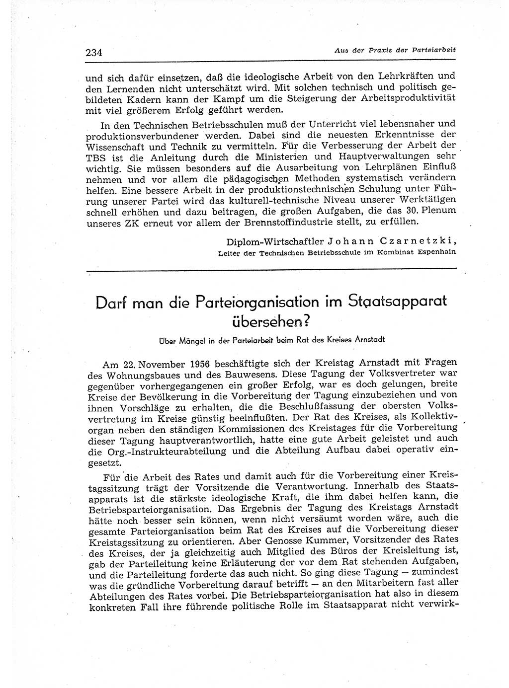 Neuer Weg (NW), Organ des Zentralkomitees (ZK) der SED (Sozialistische Einheitspartei Deutschlands) für Fragen des Parteiaufbaus und des Parteilebens, 12. Jahrgang [Deutsche Demokratische Republik (DDR)] 1957, Seite 234 (NW ZK SED DDR 1957, S. 234)