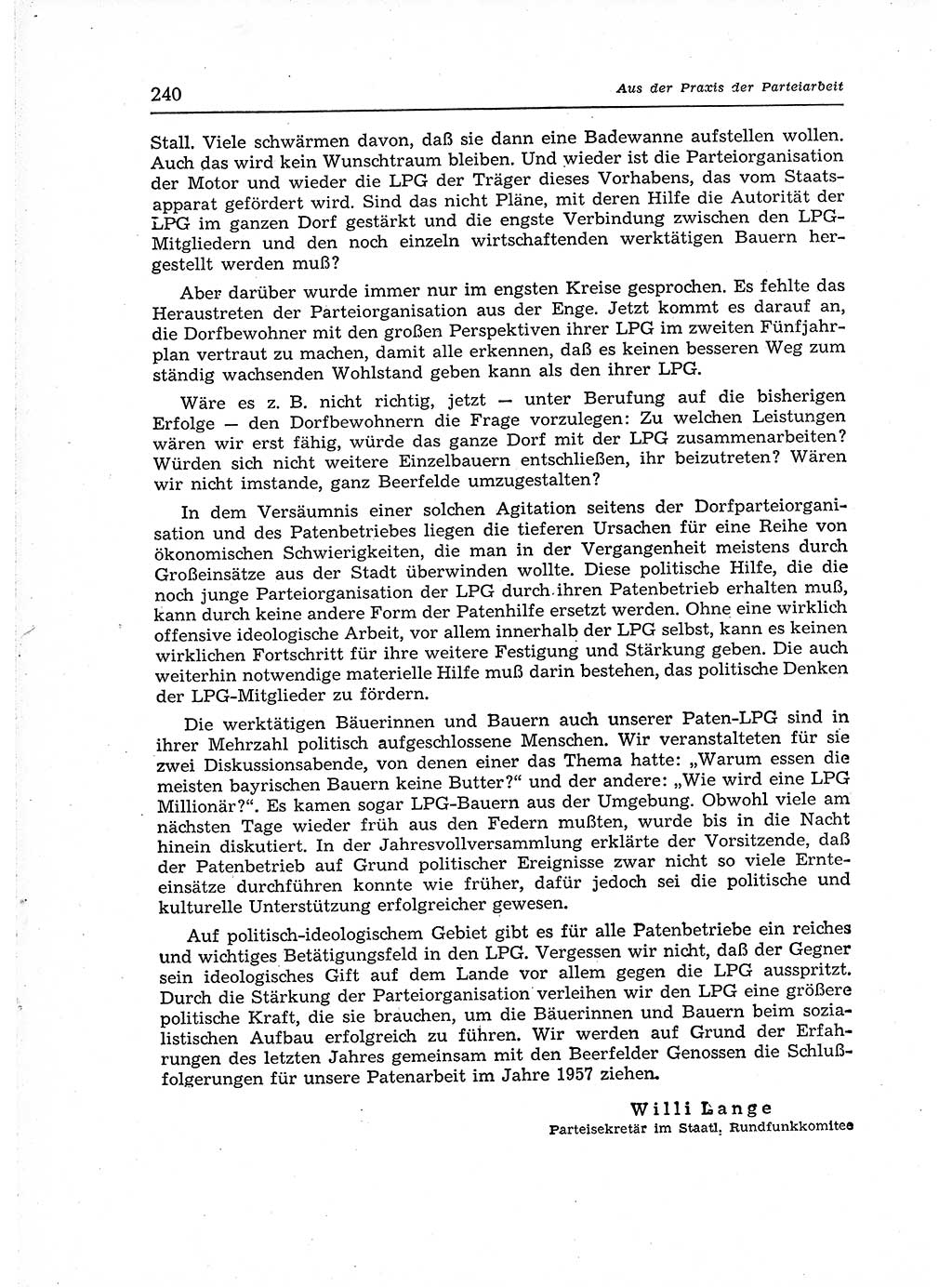 Neuer Weg (NW), Organ des Zentralkomitees (ZK) der SED (Sozialistische Einheitspartei Deutschlands) für Fragen des Parteiaufbaus und des Parteilebens, 12. Jahrgang [Deutsche Demokratische Republik (DDR)] 1957, Seite 240 (NW ZK SED DDR 1957, S. 240)