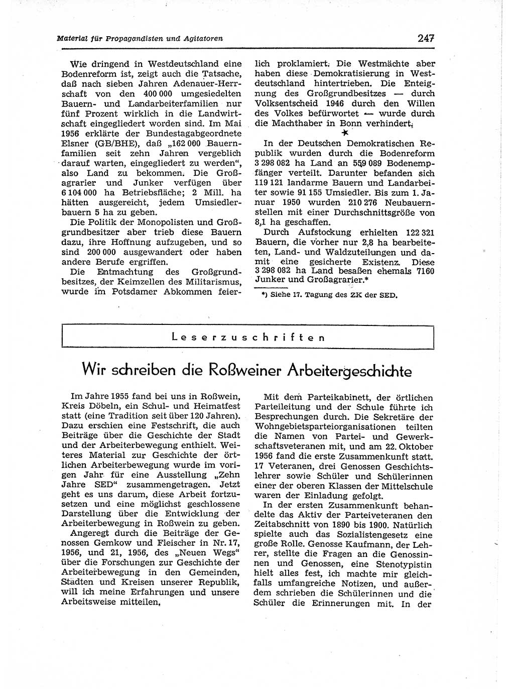 Neuer Weg (NW), Organ des Zentralkomitees (ZK) der SED (Sozialistische Einheitspartei Deutschlands) für Fragen des Parteiaufbaus und des Parteilebens, 12. Jahrgang [Deutsche Demokratische Republik (DDR)] 1957, Seite 247 (NW ZK SED DDR 1957, S. 247)