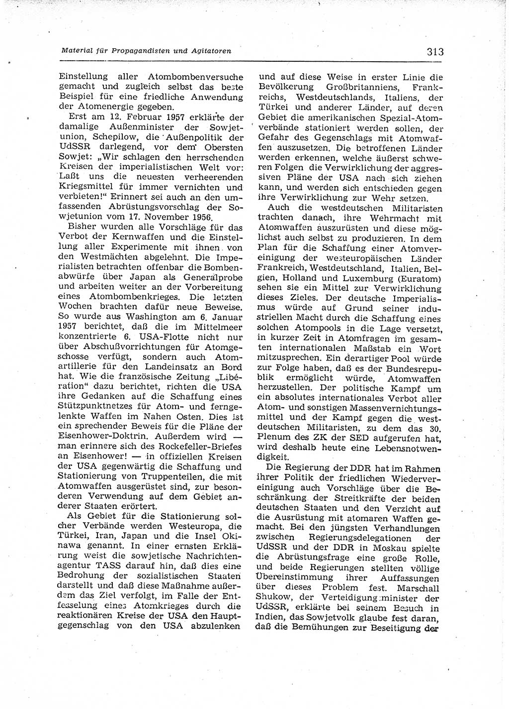 Neuer Weg (NW), Organ des Zentralkomitees (ZK) der SED (Sozialistische Einheitspartei Deutschlands) für Fragen des Parteiaufbaus und des Parteilebens, 12. Jahrgang [Deutsche Demokratische Republik (DDR)] 1957, Seite 313 (NW ZK SED DDR 1957, S. 313)