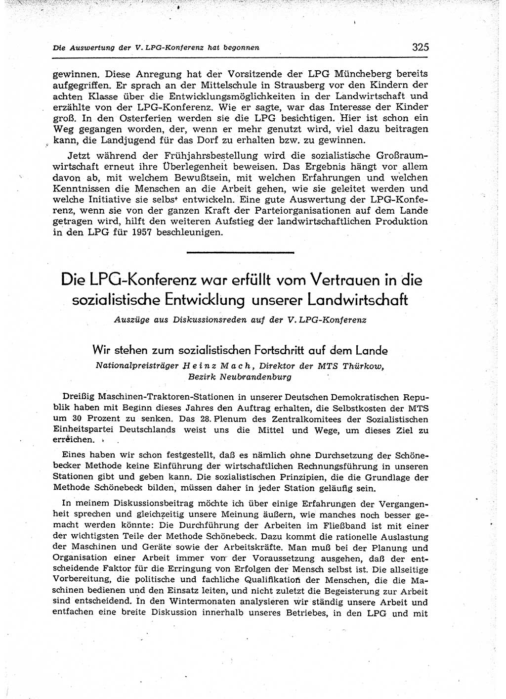 Neuer Weg (NW), Organ des Zentralkomitees (ZK) der SED (Sozialistische Einheitspartei Deutschlands) für Fragen des Parteiaufbaus und des Parteilebens, 12. Jahrgang [Deutsche Demokratische Republik (DDR)] 1957, Seite 325 (NW ZK SED DDR 1957, S. 325)