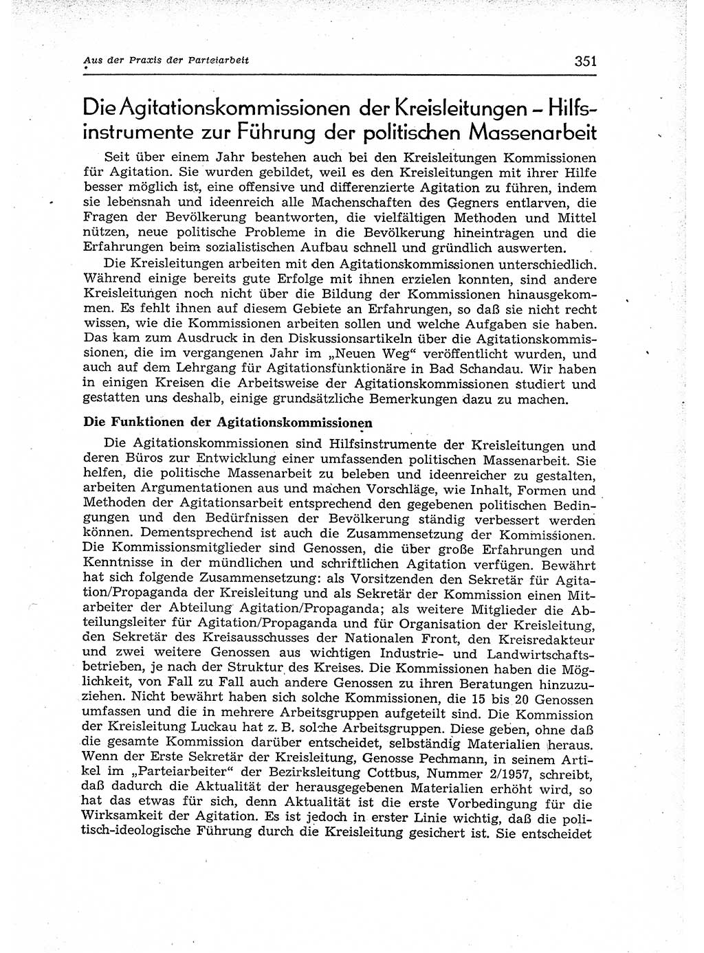 Neuer Weg (NW), Organ des Zentralkomitees (ZK) der SED (Sozialistische Einheitspartei Deutschlands) für Fragen des Parteiaufbaus und des Parteilebens, 12. Jahrgang [Deutsche Demokratische Republik (DDR)] 1957, Seite 351 (NW ZK SED DDR 1957, S. 351)