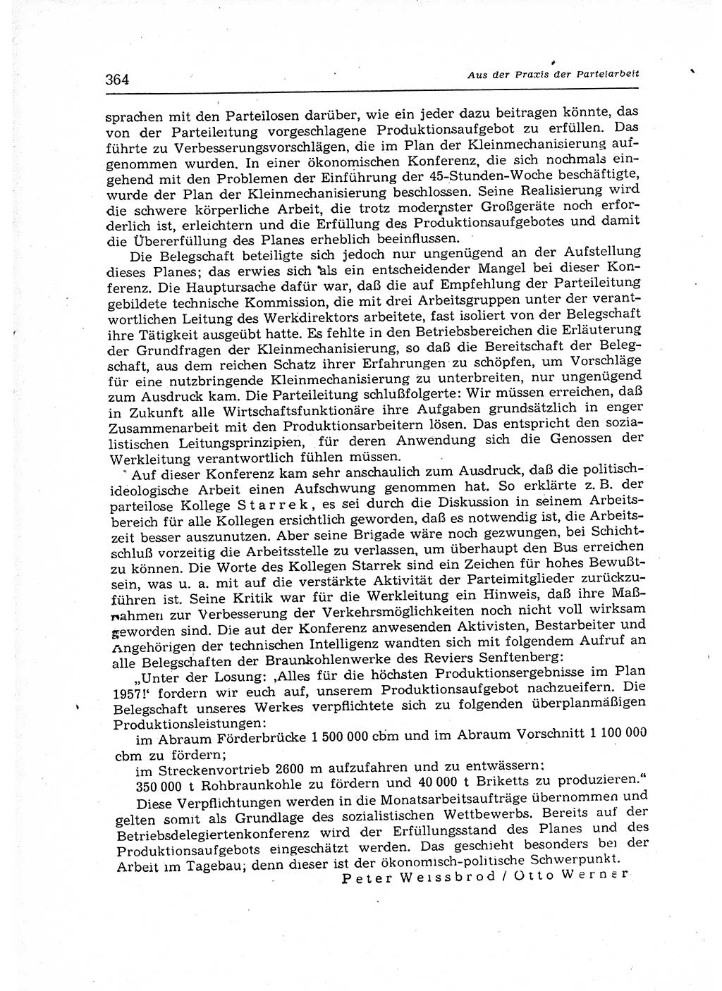 Neuer Weg (NW), Organ des Zentralkomitees (ZK) der SED (Sozialistische Einheitspartei Deutschlands) für Fragen des Parteiaufbaus und des Parteilebens, 12. Jahrgang [Deutsche Demokratische Republik (DDR)] 1957, Seite 364 (NW ZK SED DDR 1957, S. 364)