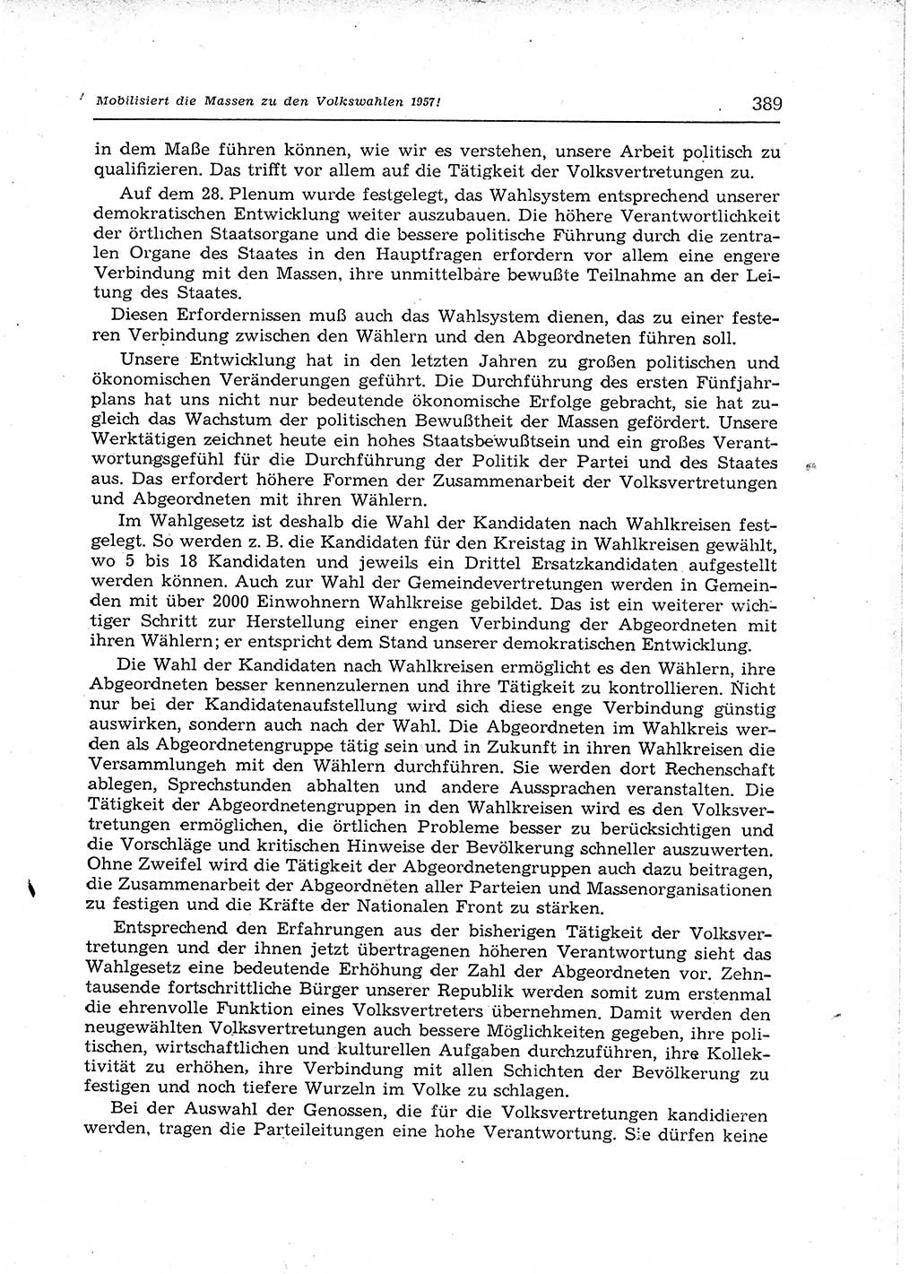 Neuer Weg (NW), Organ des Zentralkomitees (ZK) der SED (Sozialistische Einheitspartei Deutschlands) für Fragen des Parteiaufbaus und des Parteilebens, 12. Jahrgang [Deutsche Demokratische Republik (DDR)] 1957, Seite 389 (NW ZK SED DDR 1957, S. 389)