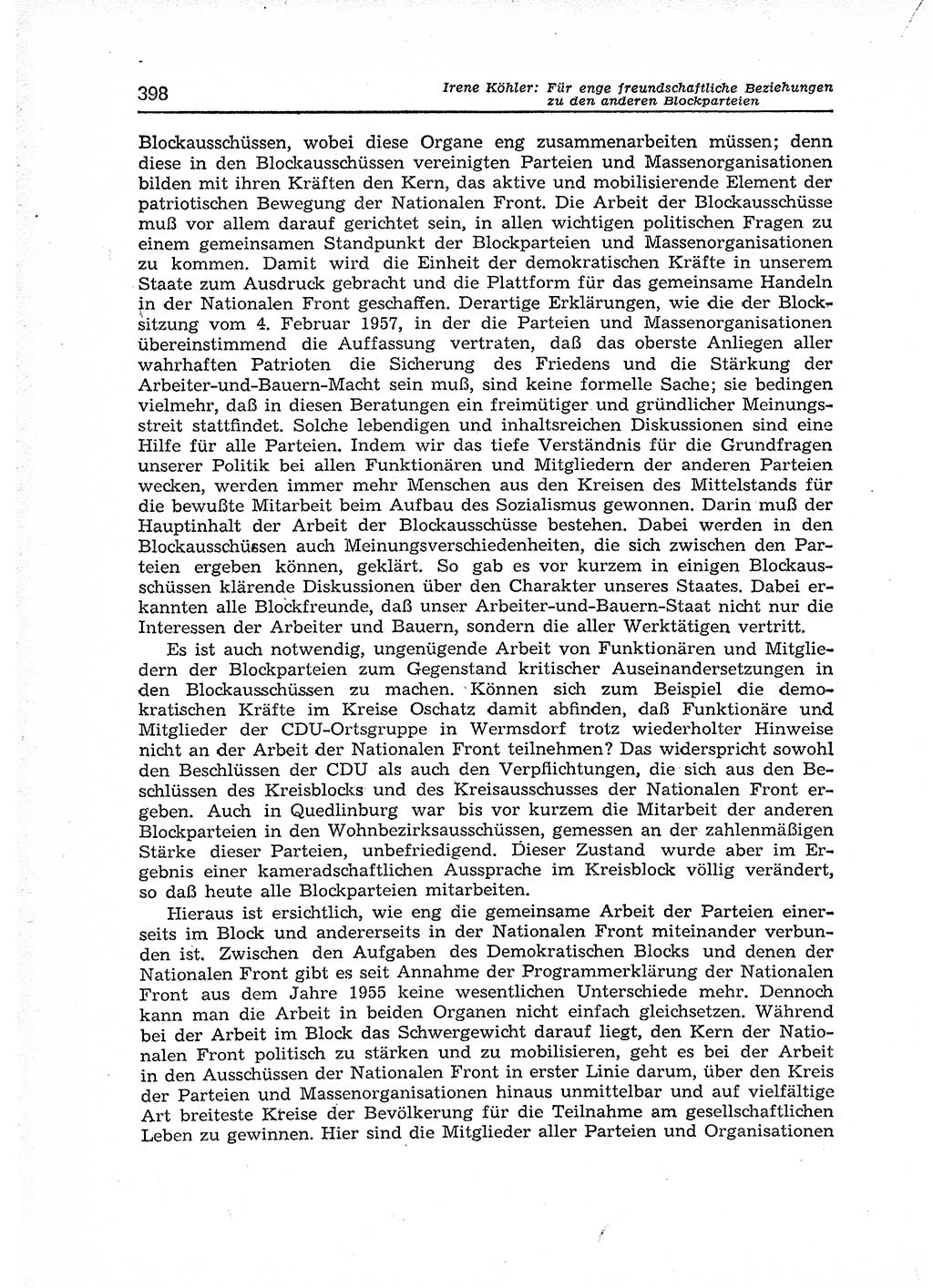 Neuer Weg (NW), Organ des Zentralkomitees (ZK) der SED (Sozialistische Einheitspartei Deutschlands) für Fragen des Parteiaufbaus und des Parteilebens, 12. Jahrgang [Deutsche Demokratische Republik (DDR)] 1957, Seite 398 (NW ZK SED DDR 1957, S. 398)