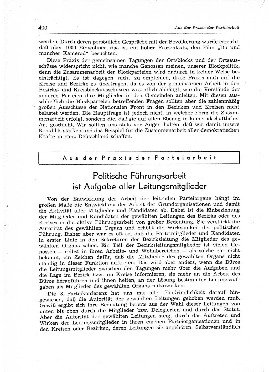 Neuer Weg (NW), Organ des Zentralkomitees (ZK) der SED (Sozialistische Einheitspartei Deutschlands) für Fragen des Parteiaufbaus und des Parteilebens, 12. Jahrgang [Deutsche Demokratische Republik (DDR)] 1957, Seite 400 (NW ZK SED DDR 1957, S. 400)