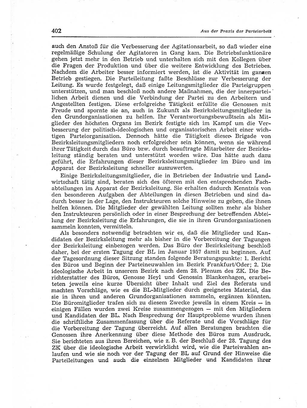 Neuer Weg (NW), Organ des Zentralkomitees (ZK) der SED (Sozialistische Einheitspartei Deutschlands) für Fragen des Parteiaufbaus und des Parteilebens, 12. Jahrgang [Deutsche Demokratische Republik (DDR)] 1957, Seite 402 (NW ZK SED DDR 1957, S. 402)